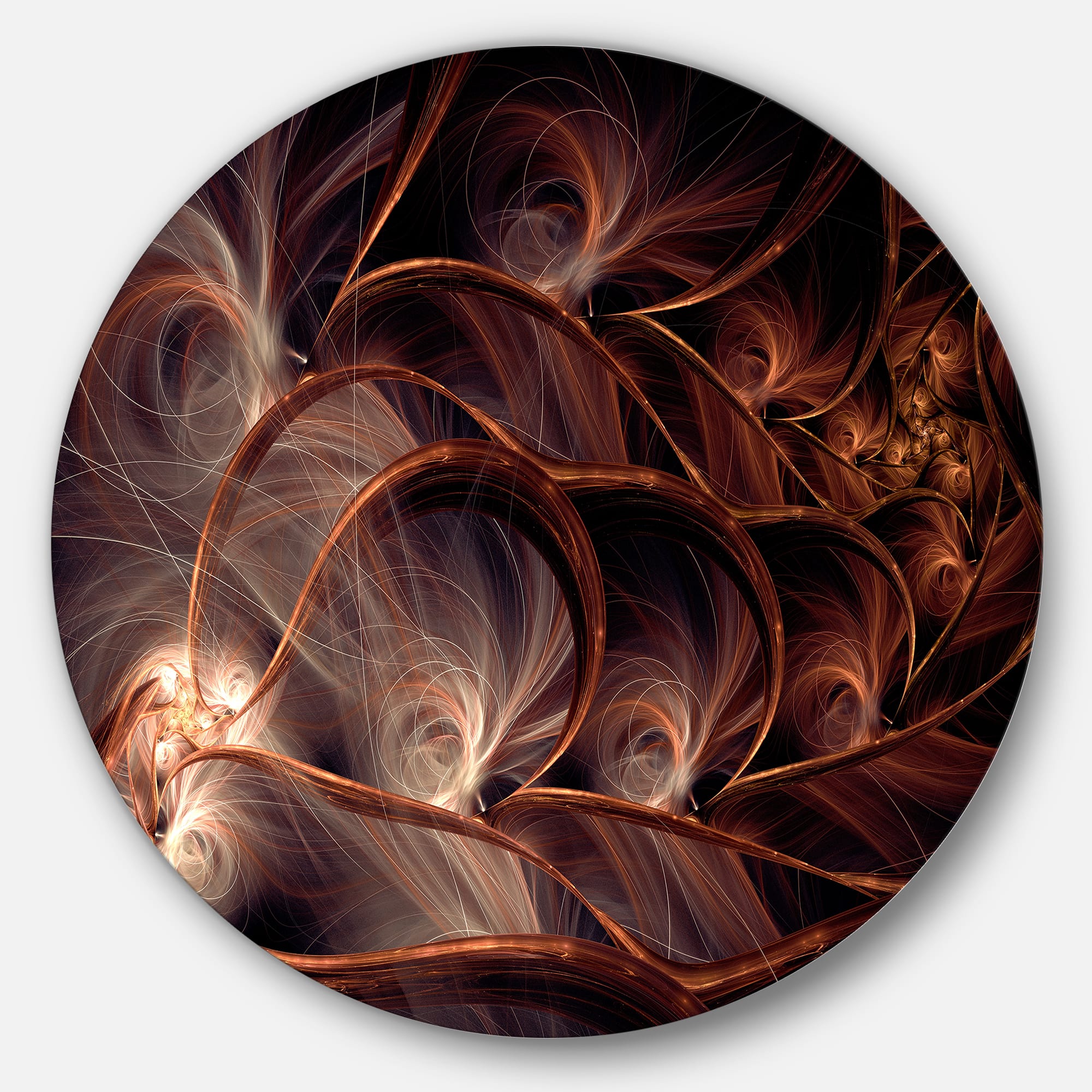 Designart - Glittering Brown Fractal Flower on Black' Floral Metal Circle Wall Art