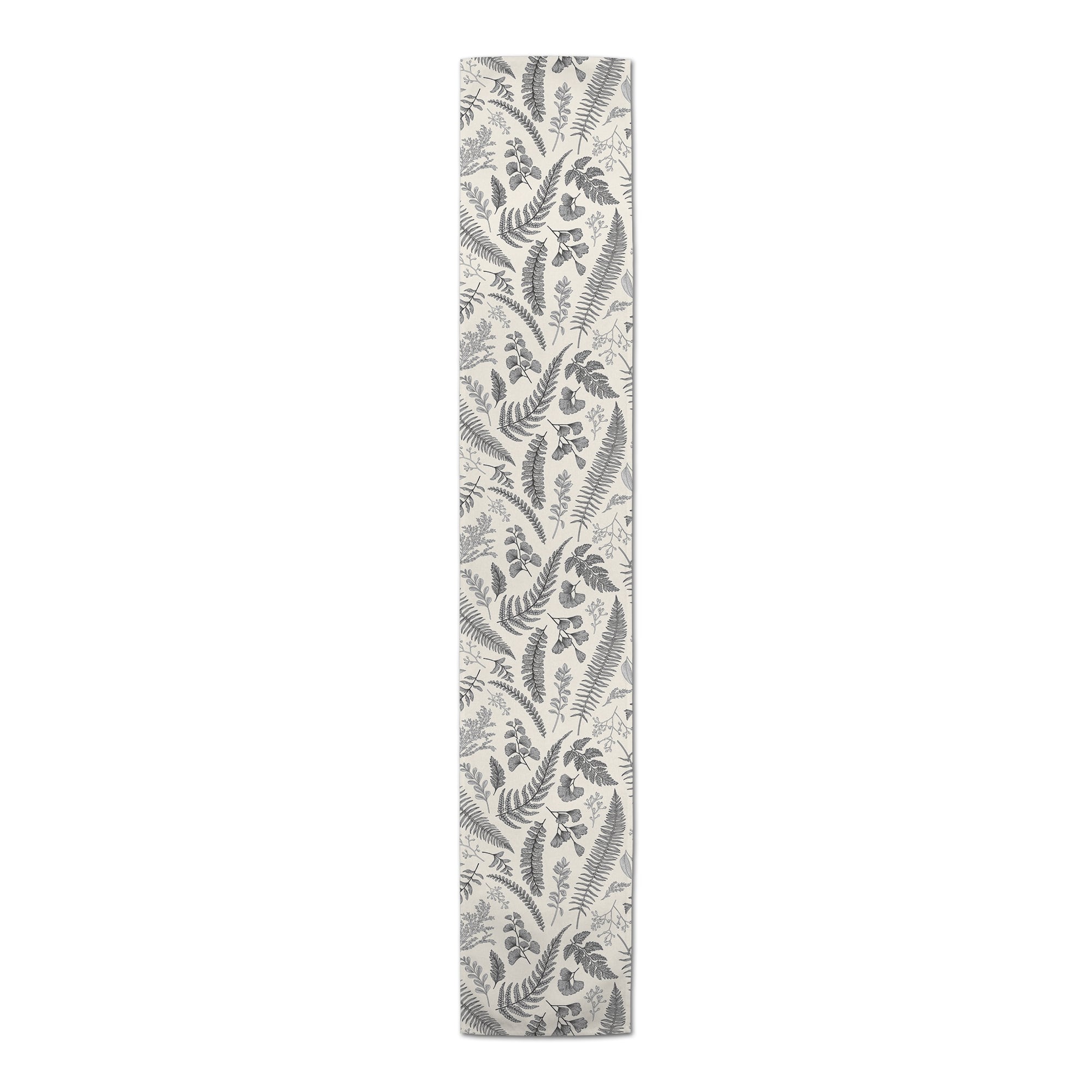 Gray Botanical Pattern Cotton Twill Table Runner