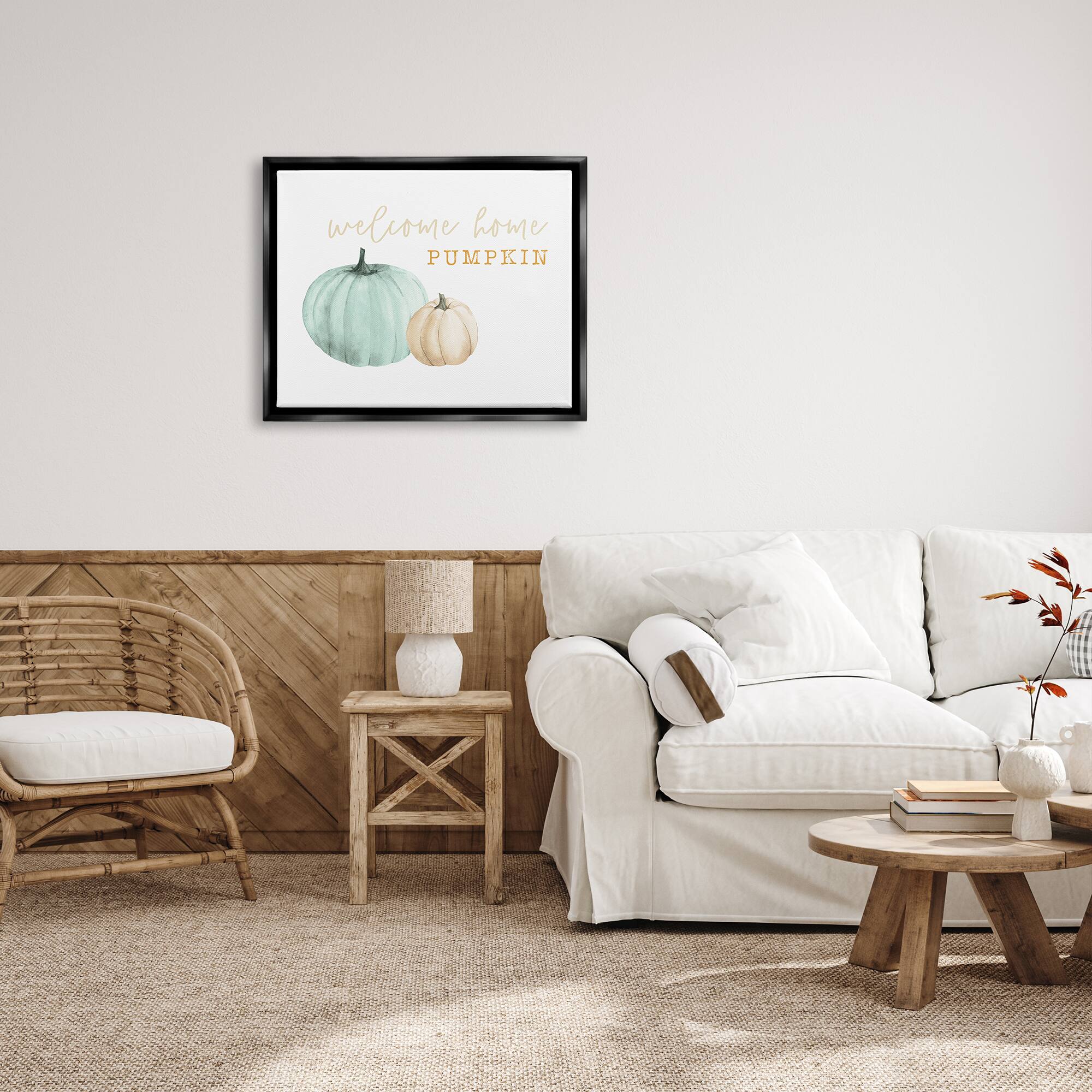 Stupell Industries Welcome Home Pumpkin Phrase Framed Floater Canvas Wall Art