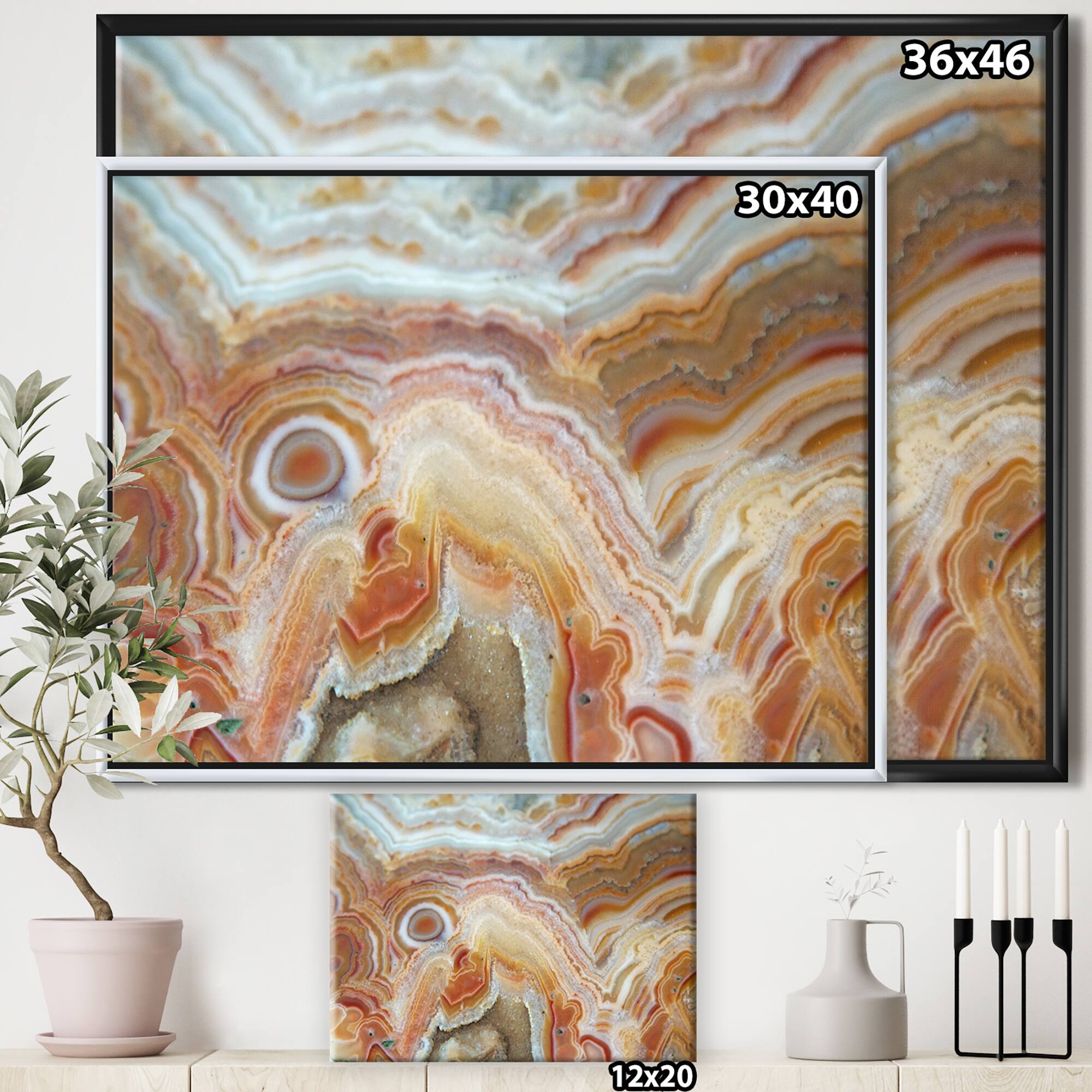 Designart - Strips and Ovals on Agate - Abstract Framed Canvas Wall Art Print