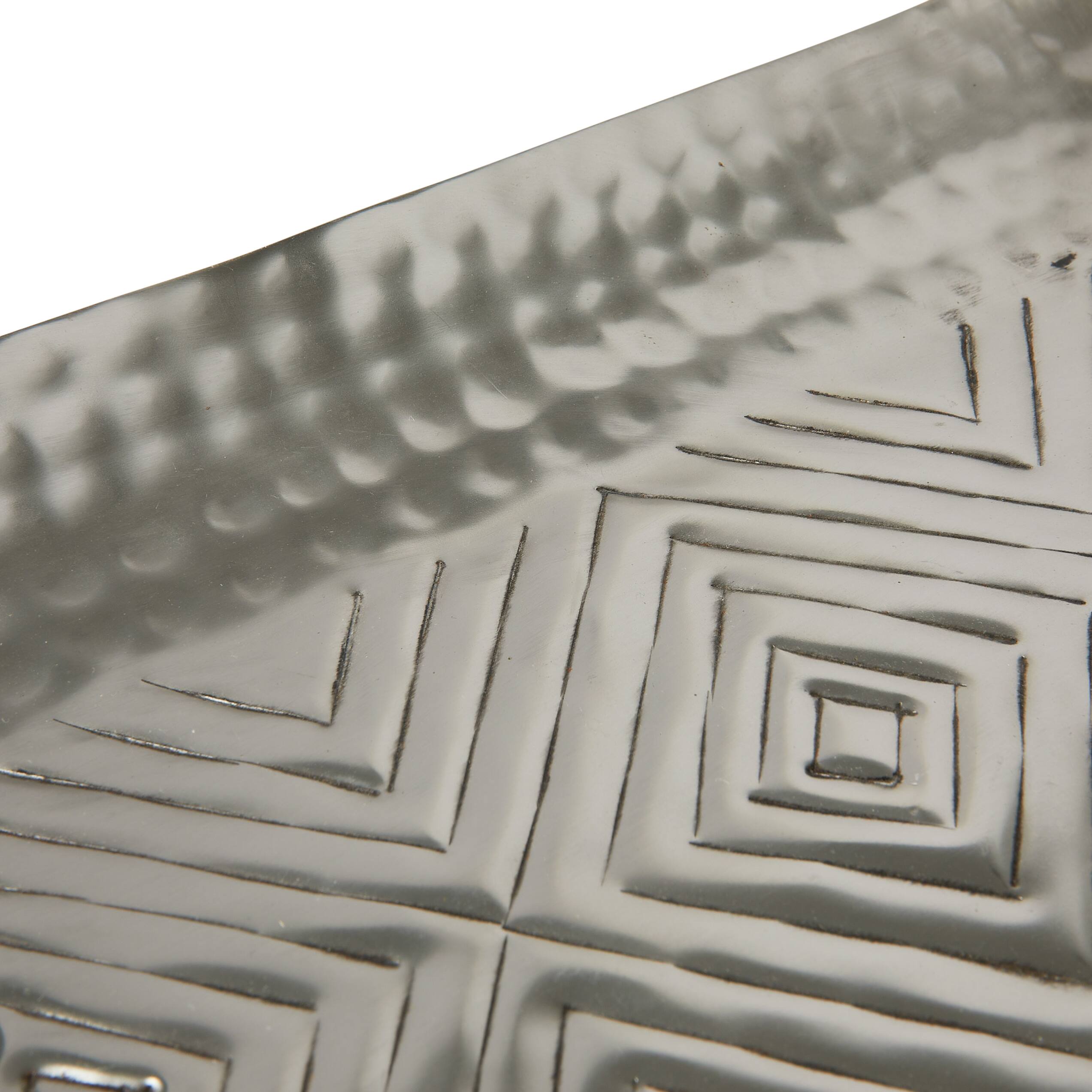Hello Honey® 20" Antique Silver Finish Decorative Aluminum Tray with Geometric Design