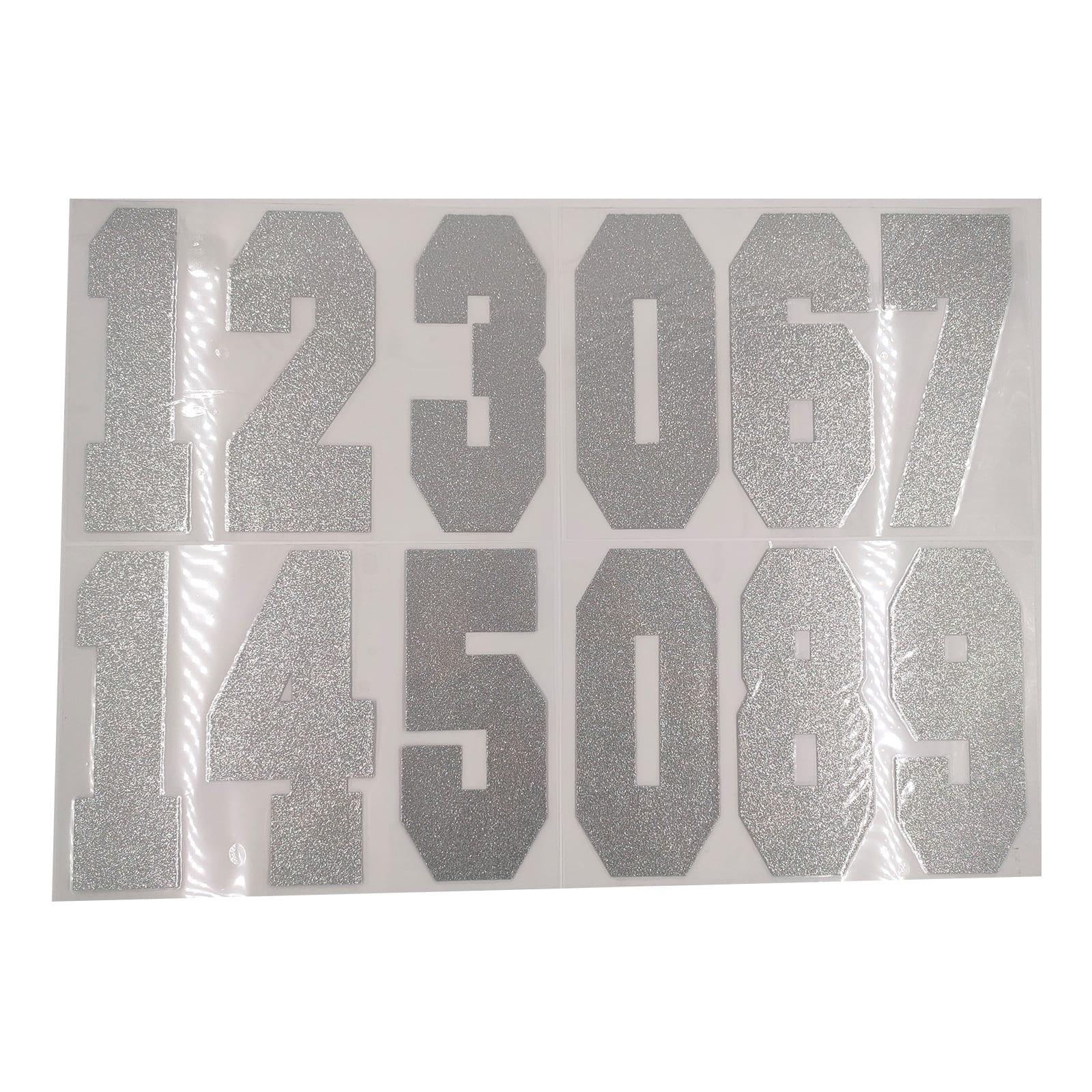 12 Packs: 12 ct. (144 total) 8" Iron-On Silver Glitter Numbers by Make Market®