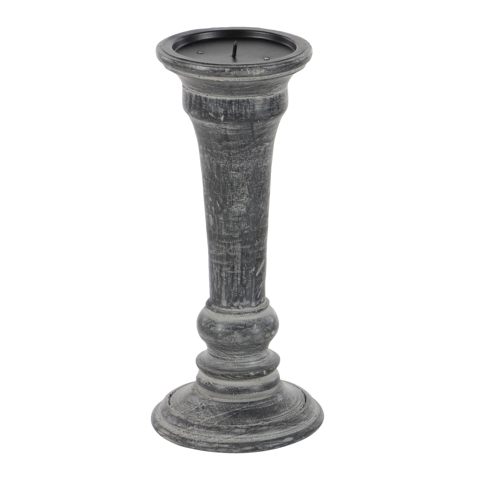 Black Mango Wood Traditional Candle Holder Set