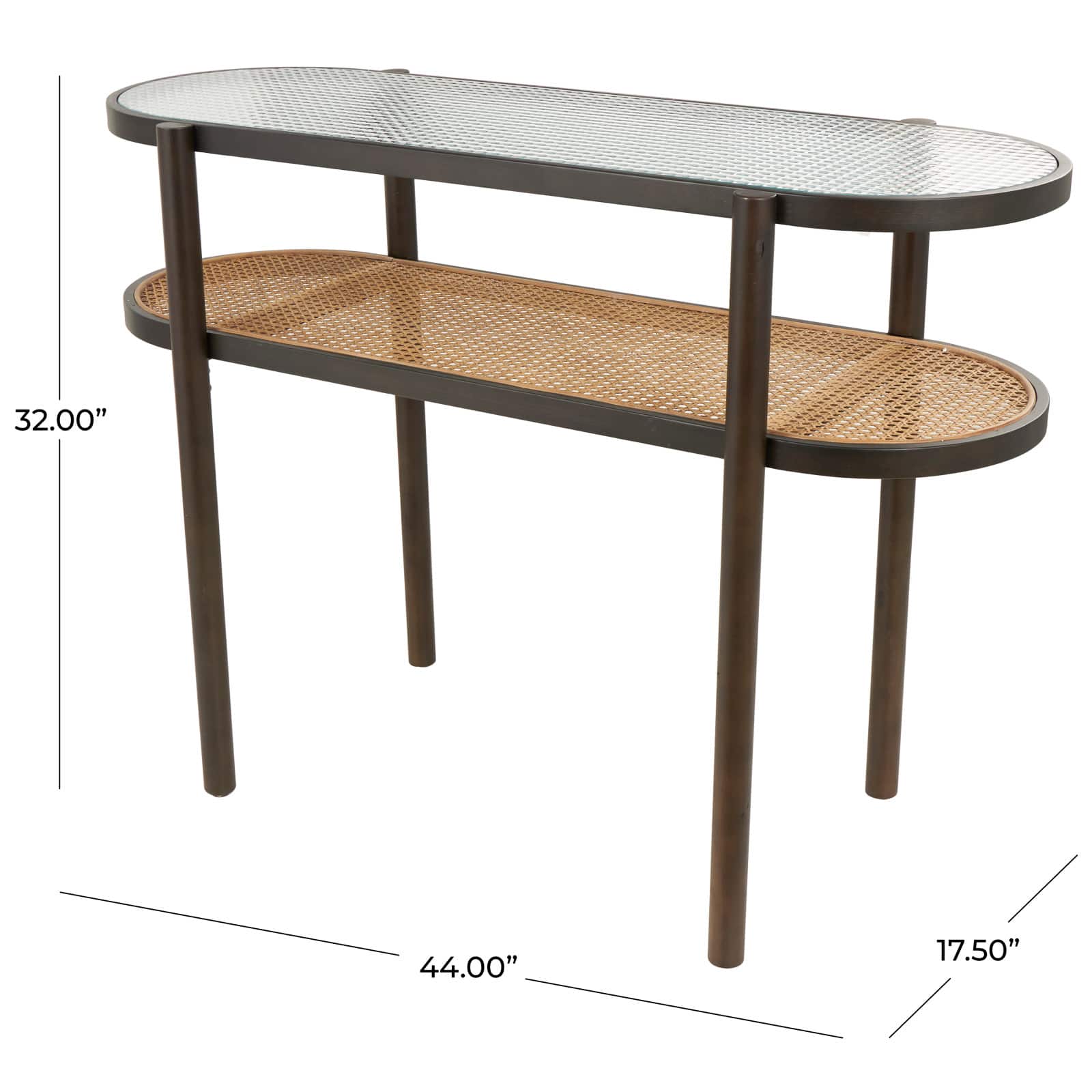 Brown Rattan Console Table with Pressed Tempered Glass Top