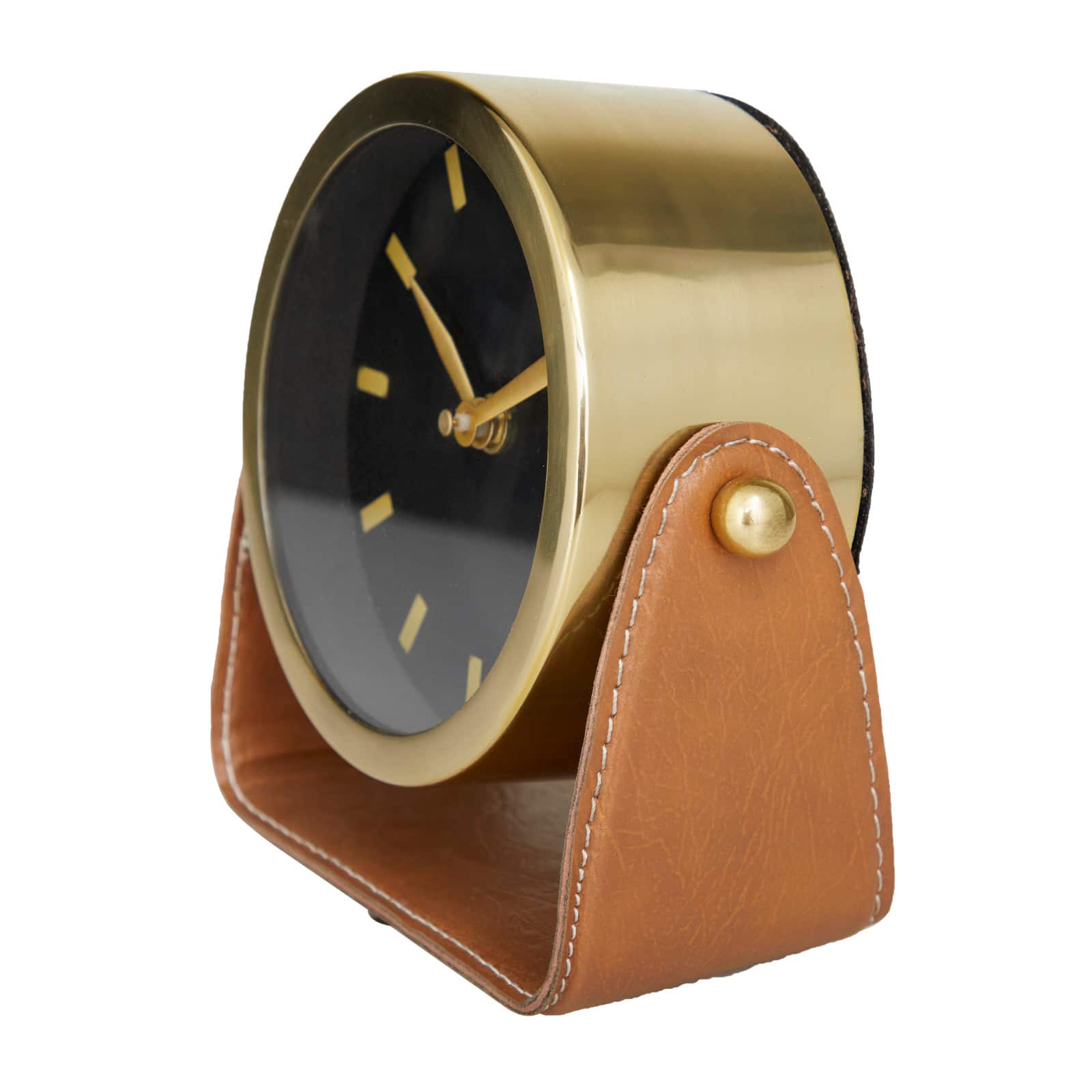 Stainless Steel Clock with Leather Stand