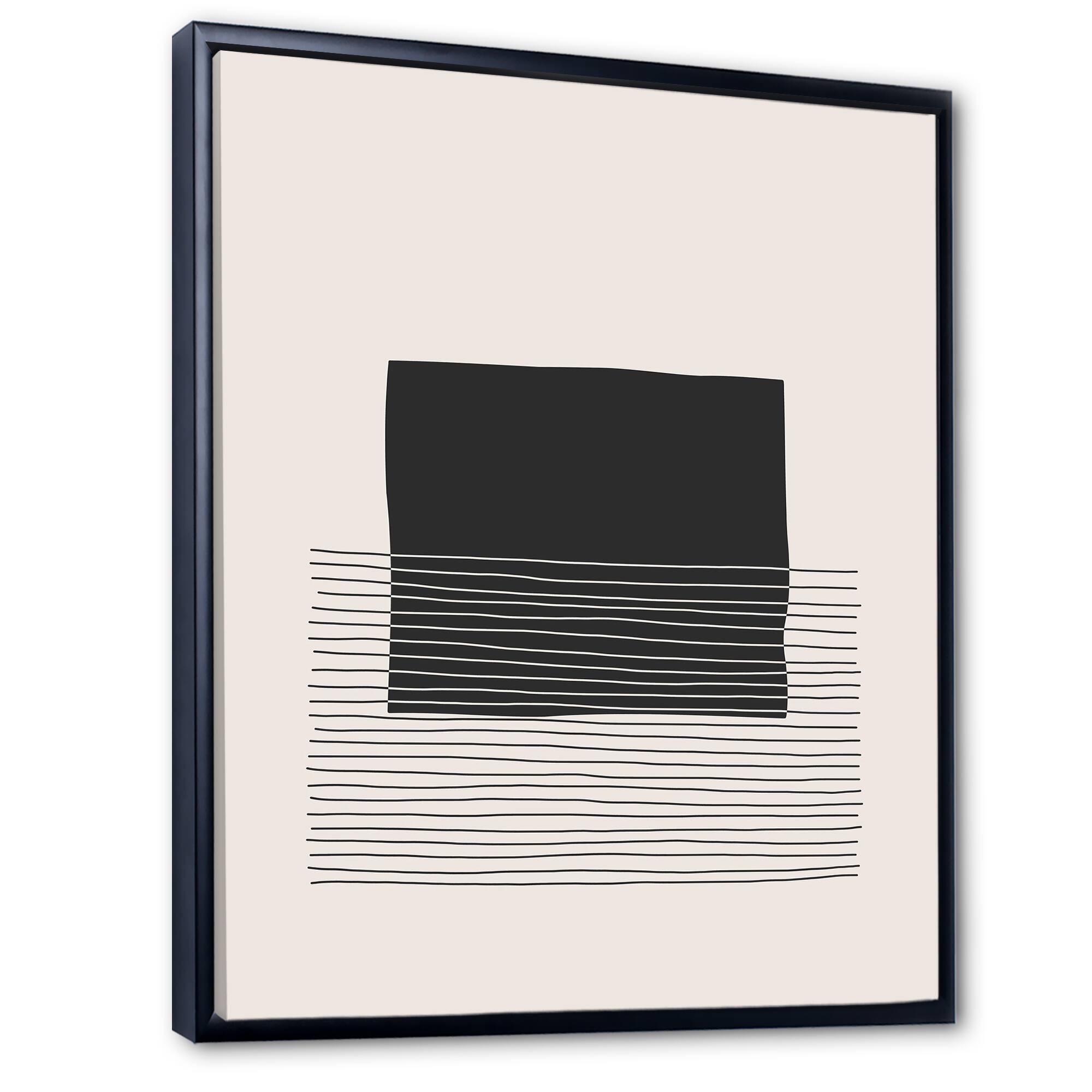 Designart - Minimal Geometric Lines And Squares VIII - Modern Canvas Wall Art Print in Black Frame