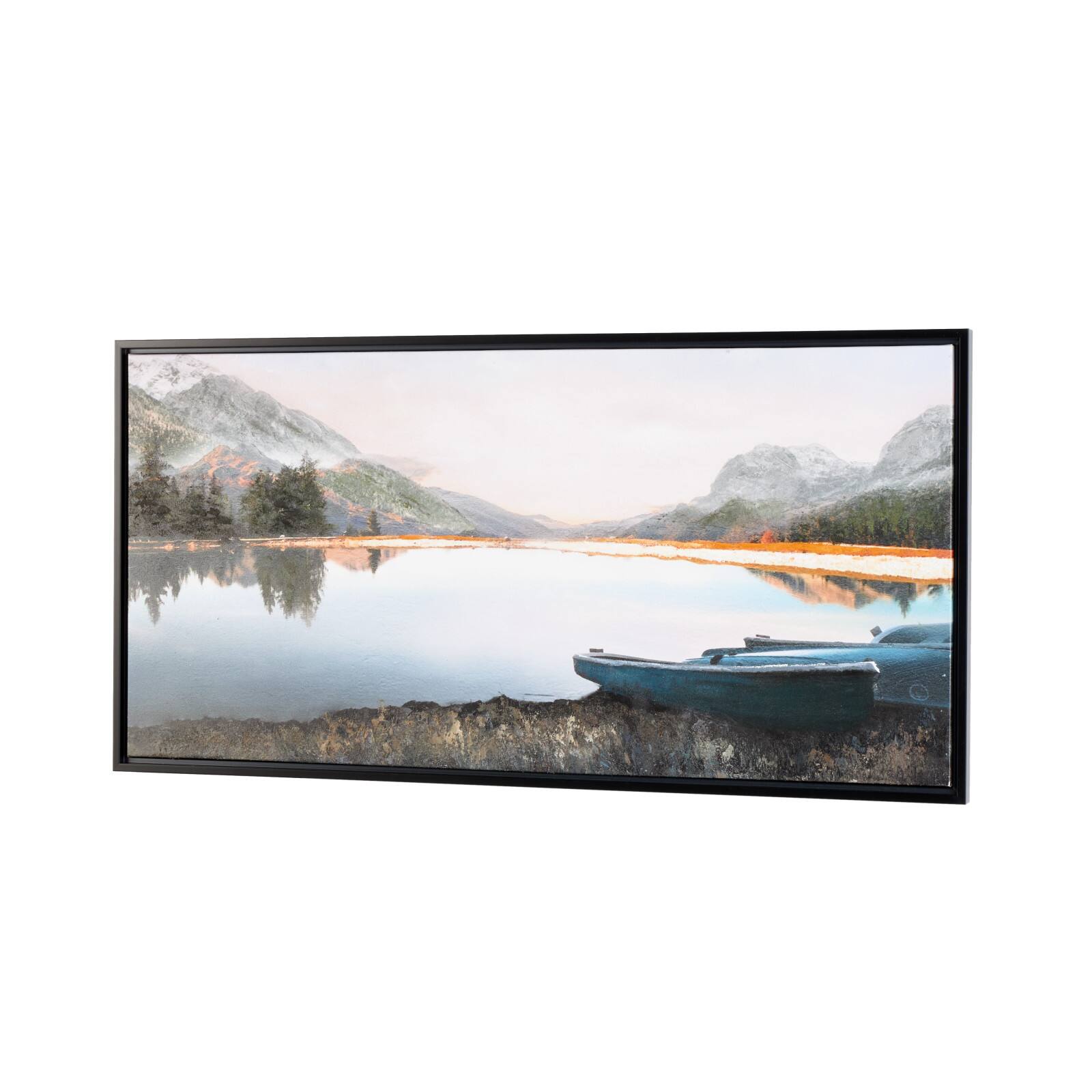 47.5" x 23.75" Blue Canvas Landscape Lake Sunset Framed Wall Art