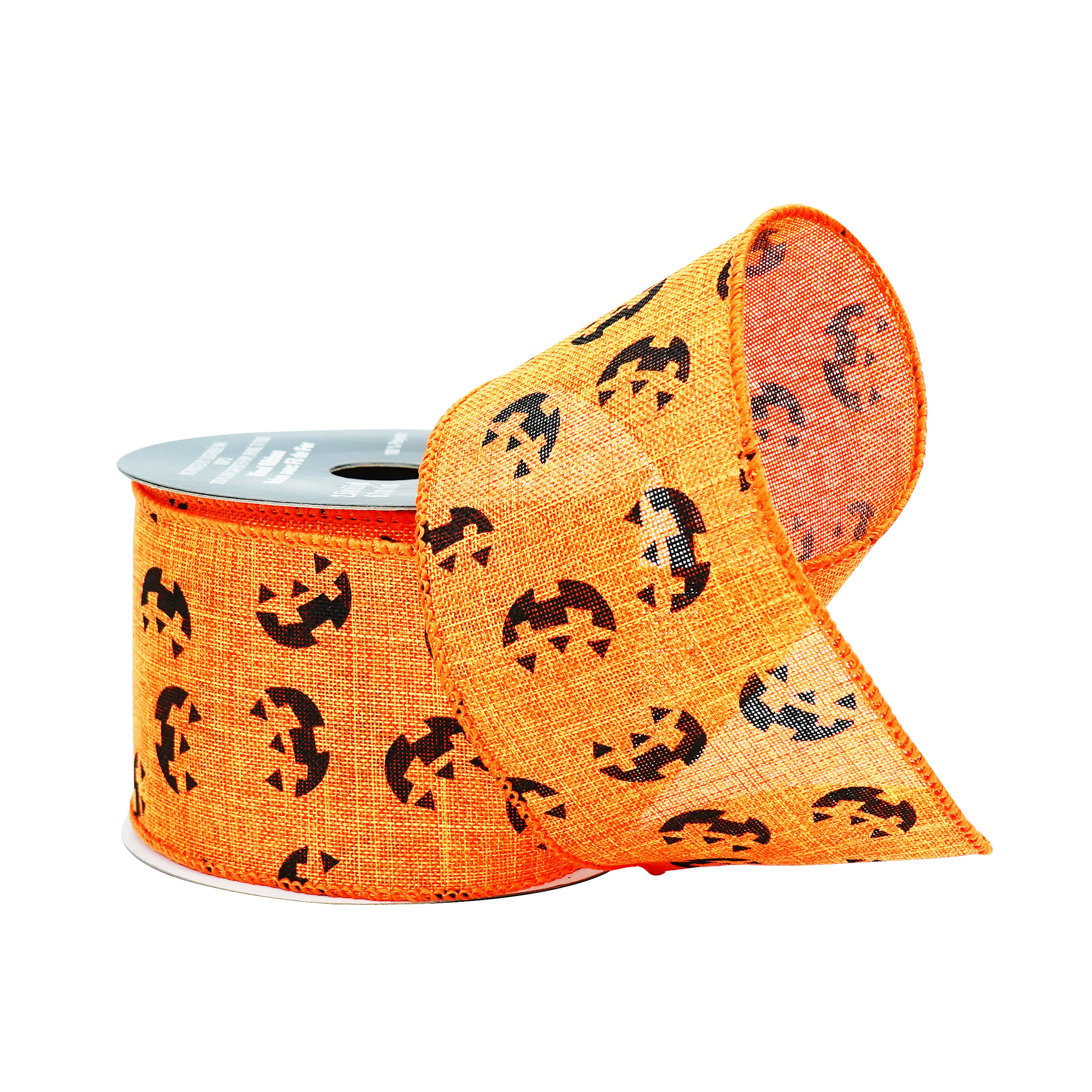 2.5" x 6.6yd. Orange Pumpkin Wired Faux Linen Ribbon by Celebrate It®