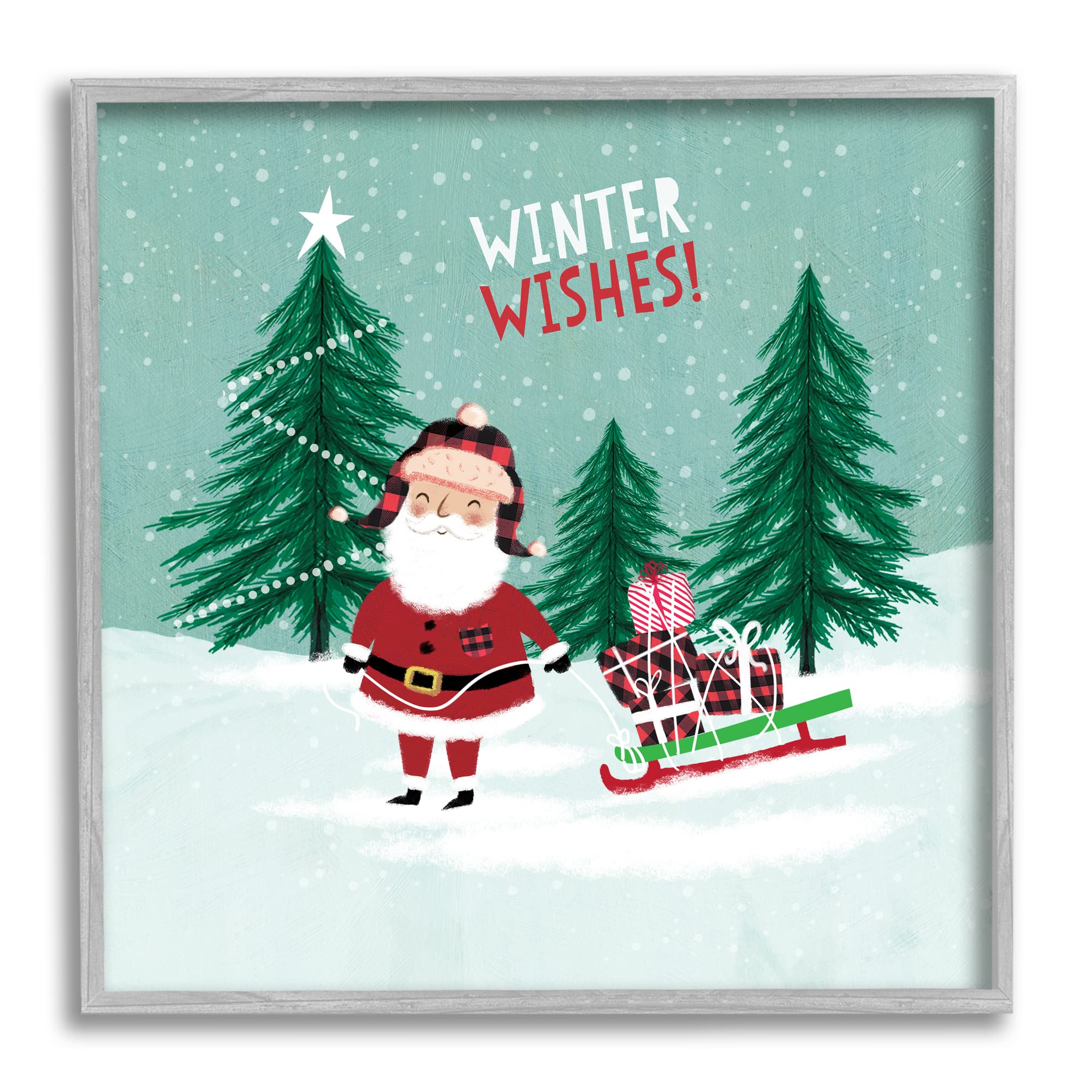Stupell Industries Winter Wishes Santa Claus & Sled Framed Giclee Art