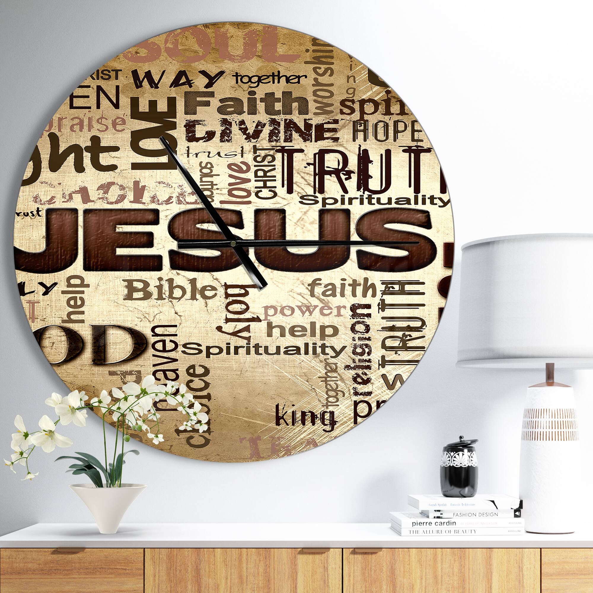 Designart 'Jesus Word Cloud In Grunge  Modern Wall Clock