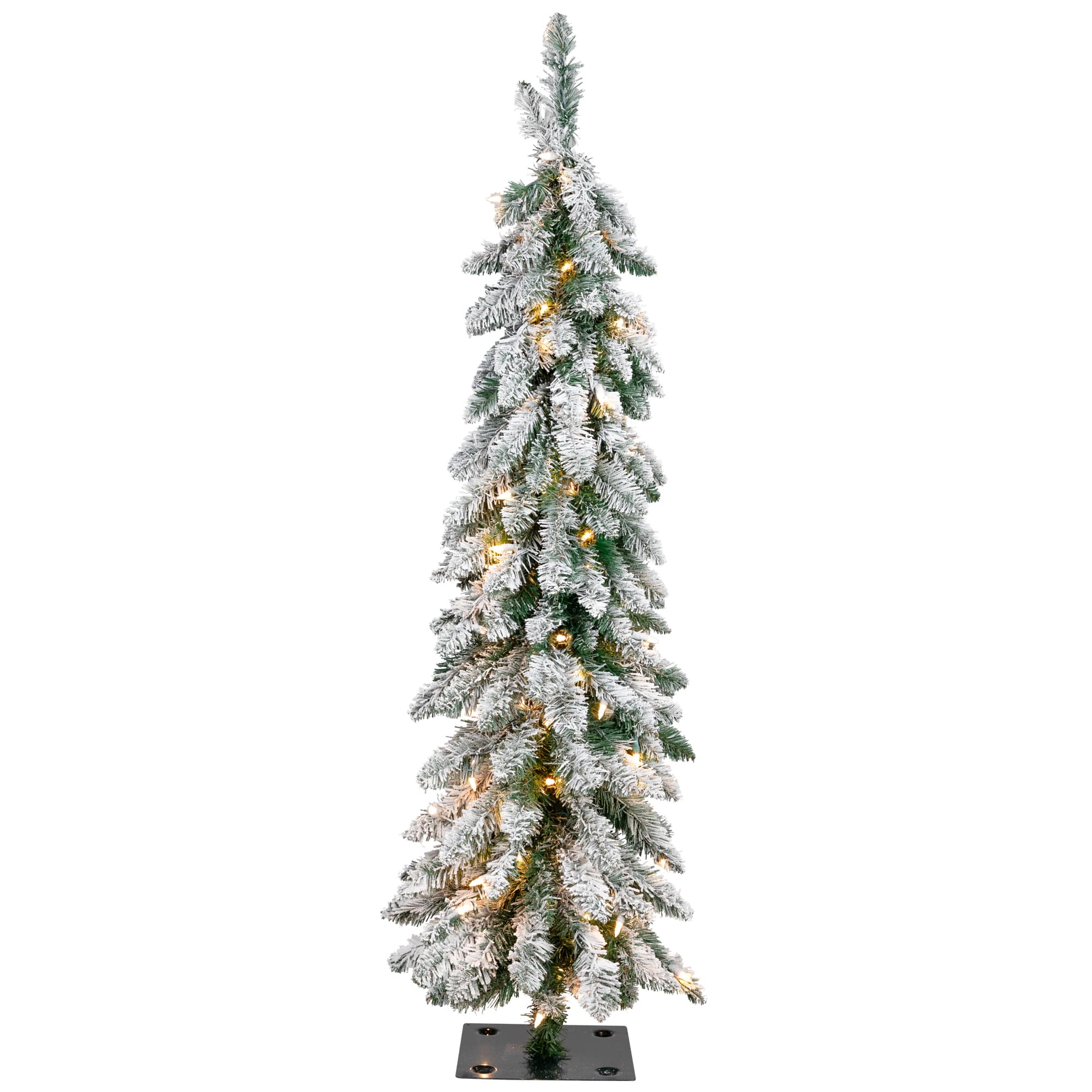 4ft. Pre-Lit Flocked Alpine Pencil Artificial Christmas Tree, Clear Lights