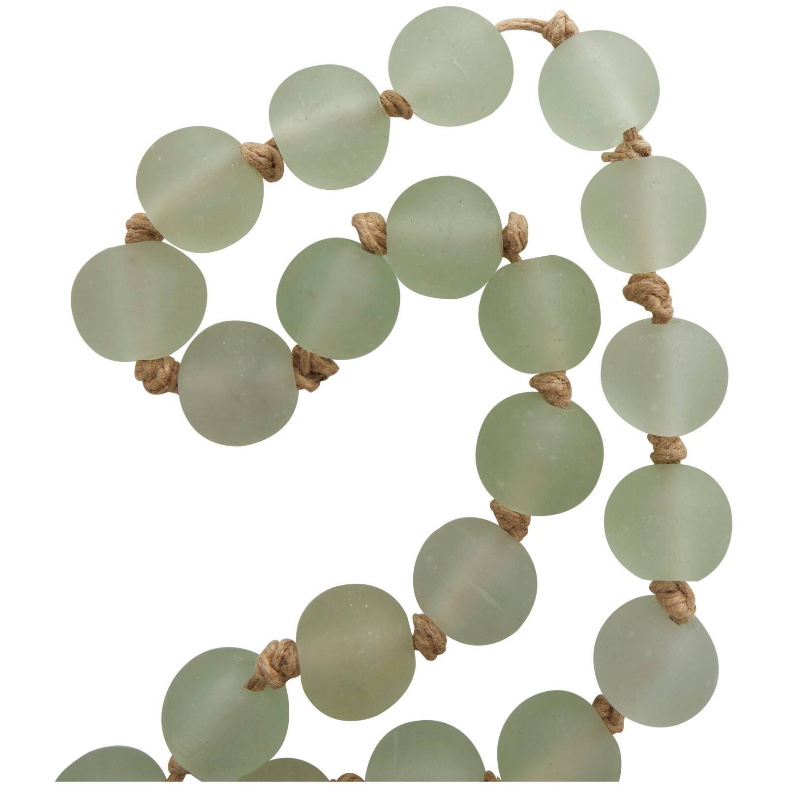 45" Handmade Round Frosted Glass Bead Garland with Tassels & Knotted Jute