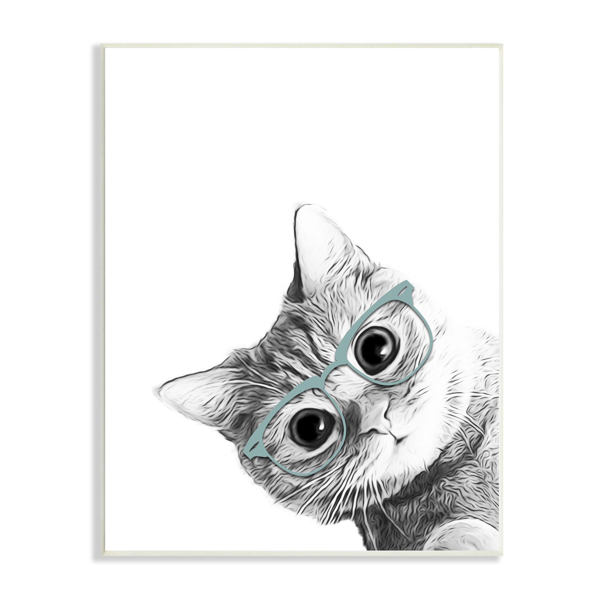 Stupell Industries Baby Kitten Peeking Glasses Portrait Wall Plaque Art