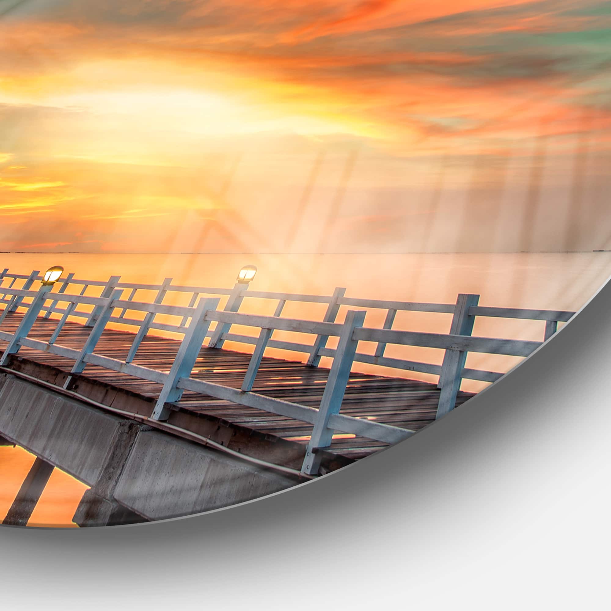 Designart - Wooden Pier' Landscape Photo Circle Metal Wall Art