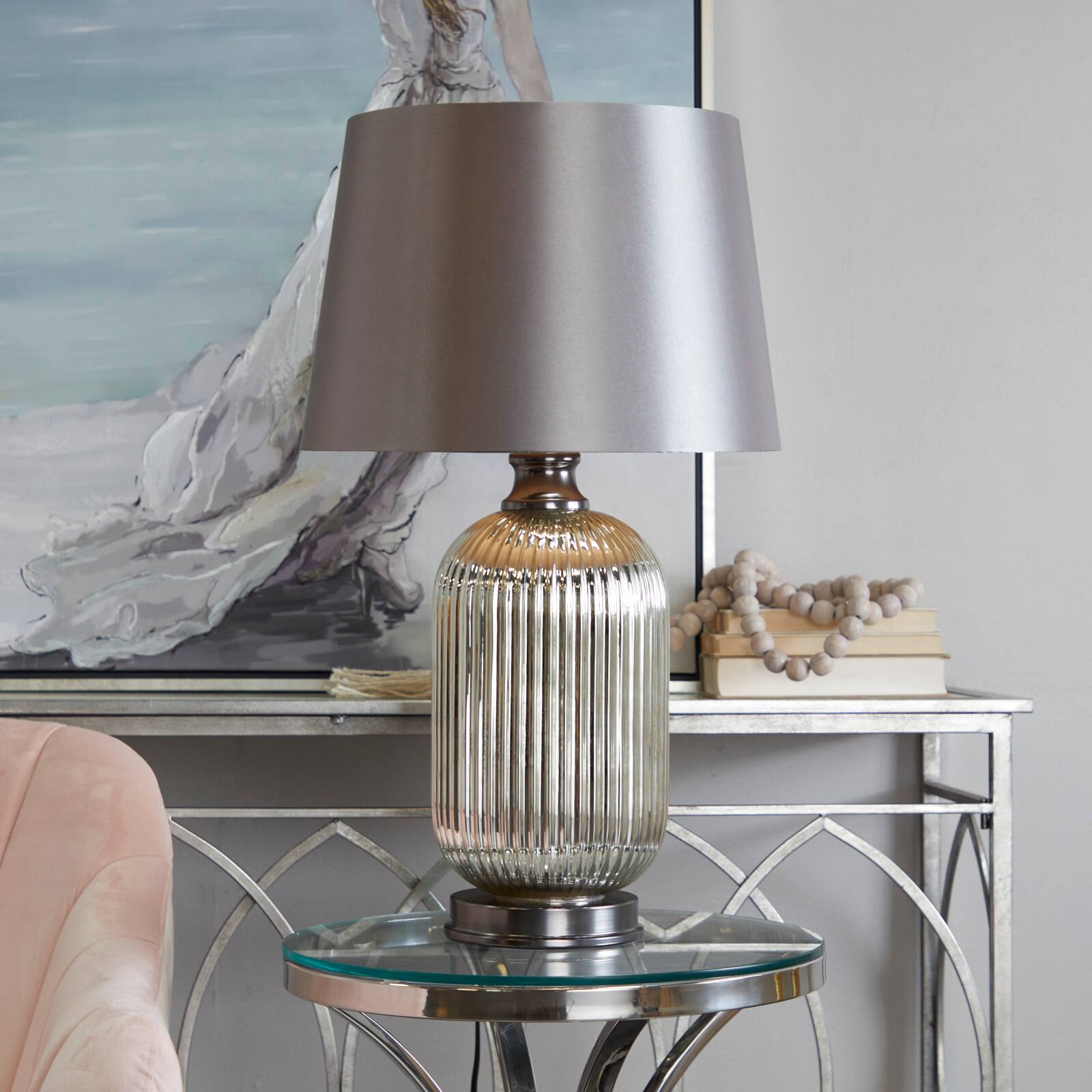 Grey Glass Modern Accent Lamp, 16" x 16" x 27"