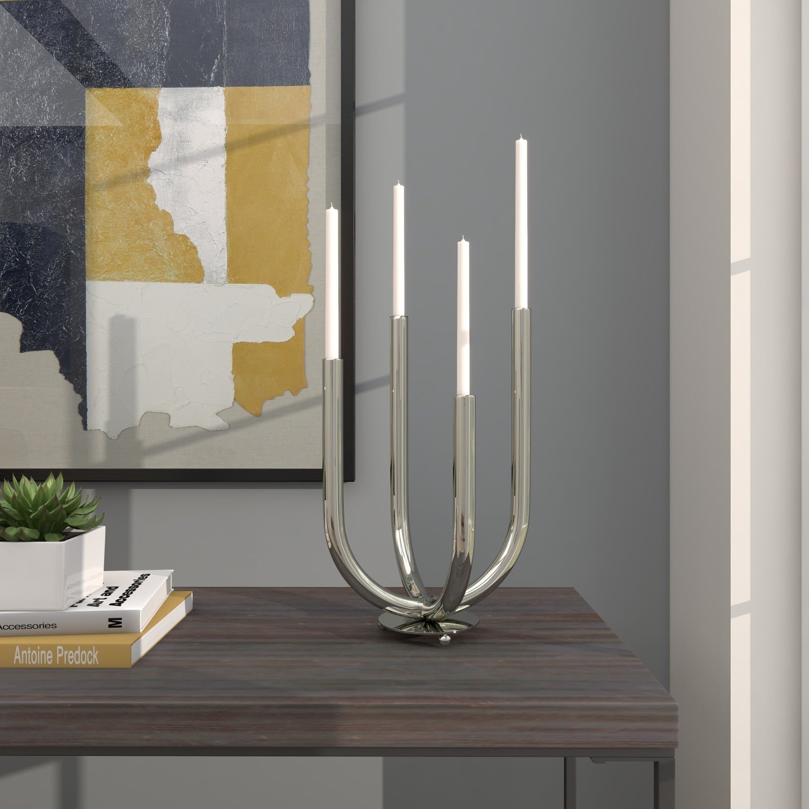 15" Silver Stainless Steel Abstract U-Shaped Candelabra