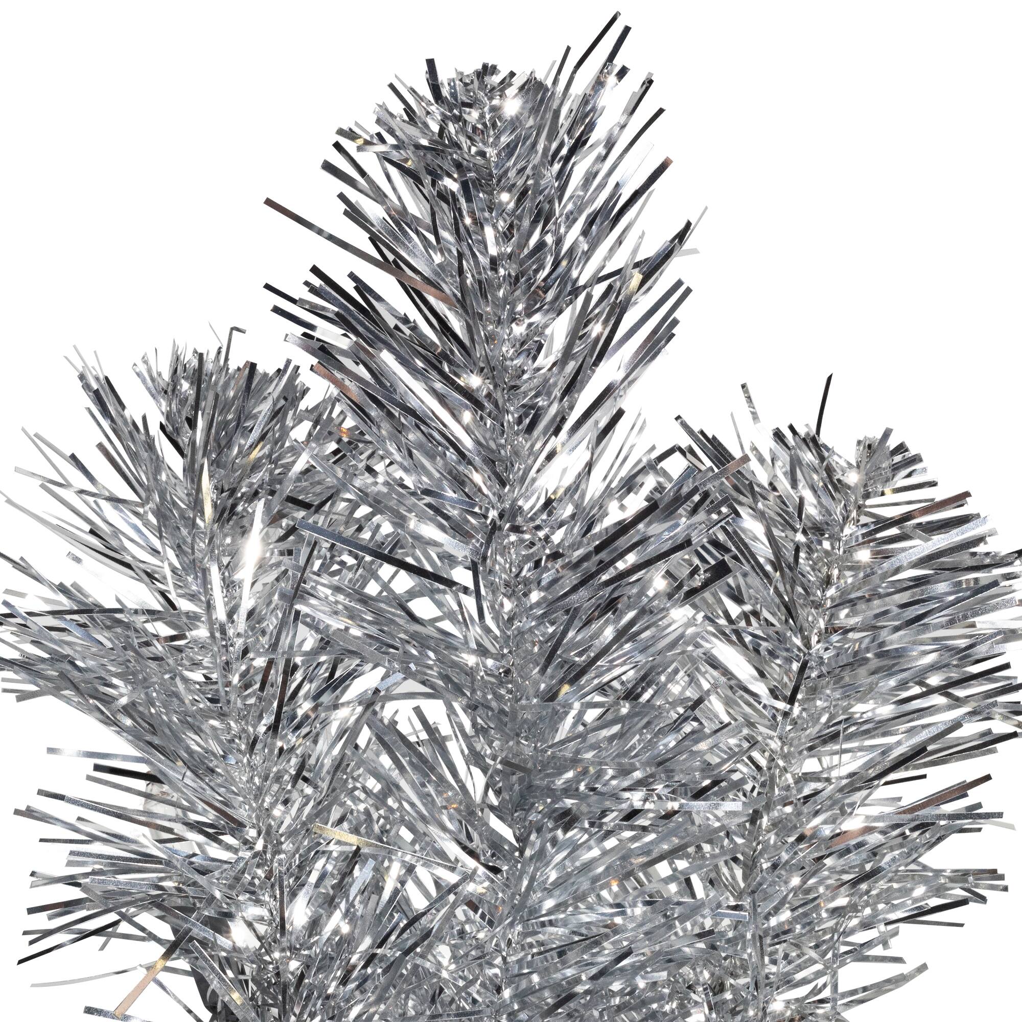 3ft. Pre-Lit Silver Tinsel Artificial Christmas Tree, Clear Lights