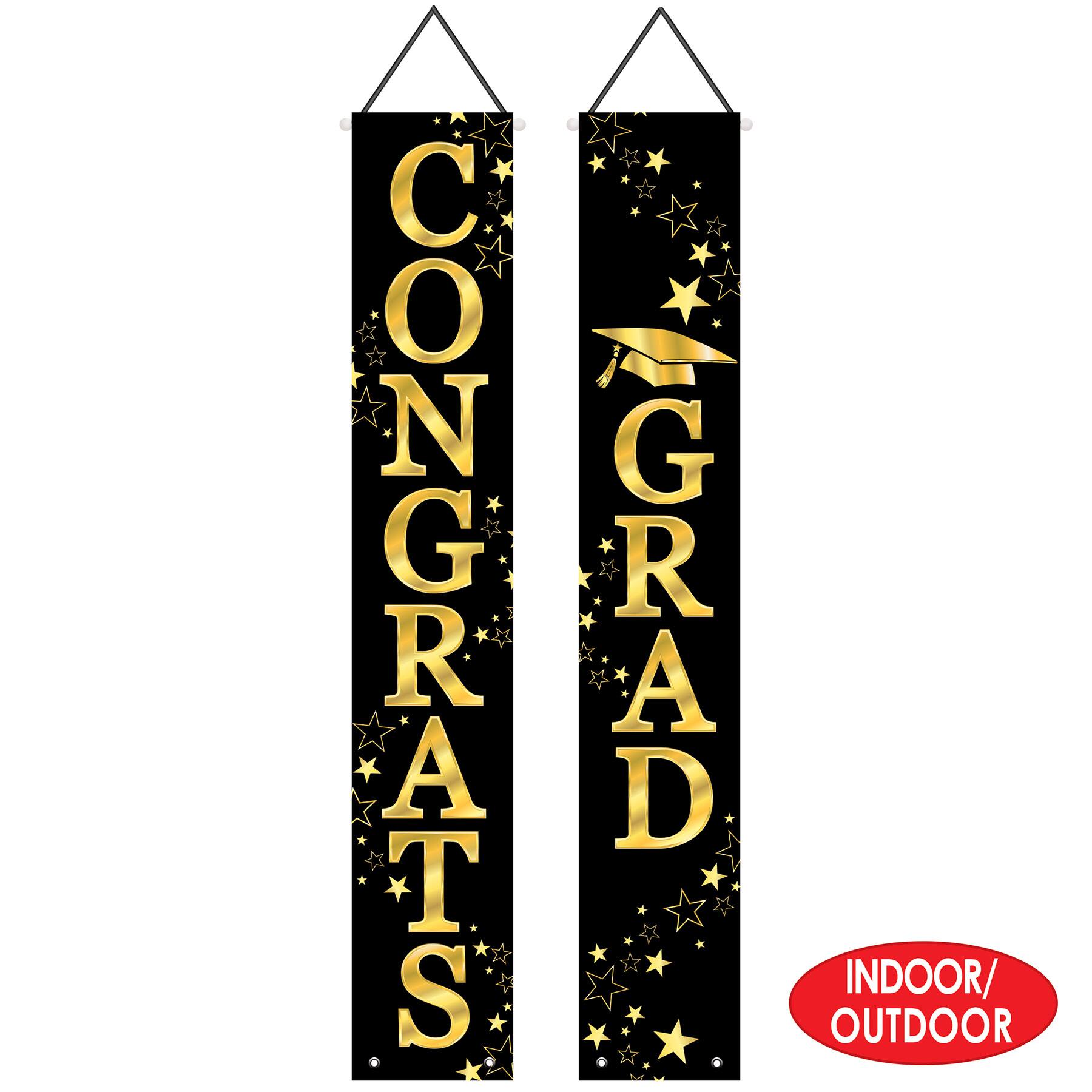 Beistle 12" x 6ft. Black & Gold Congrats Grad Fabric Door Panels, 2ct.