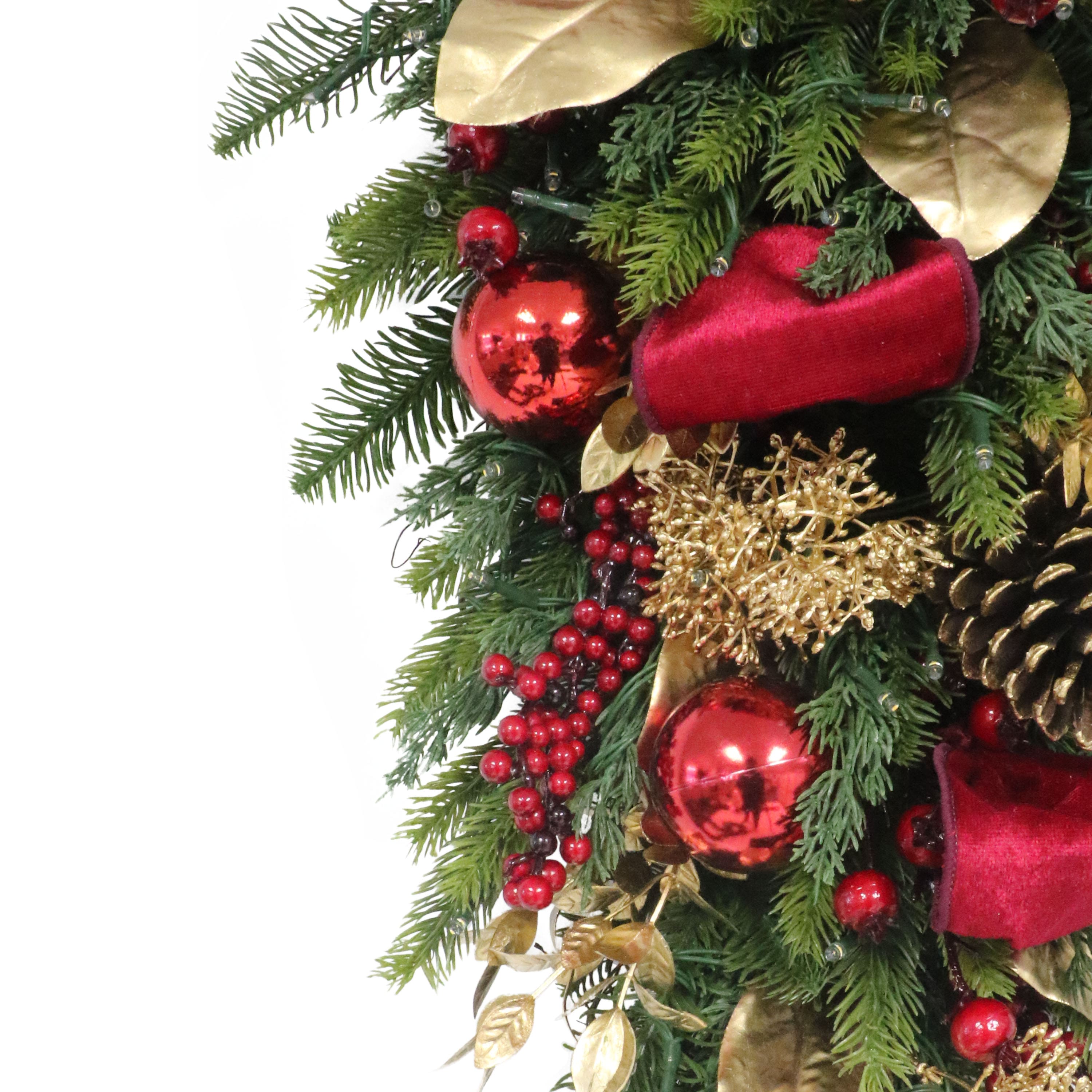 28" Pre-Lit Red & Gold Adorned Artificial Swag with LED Lights