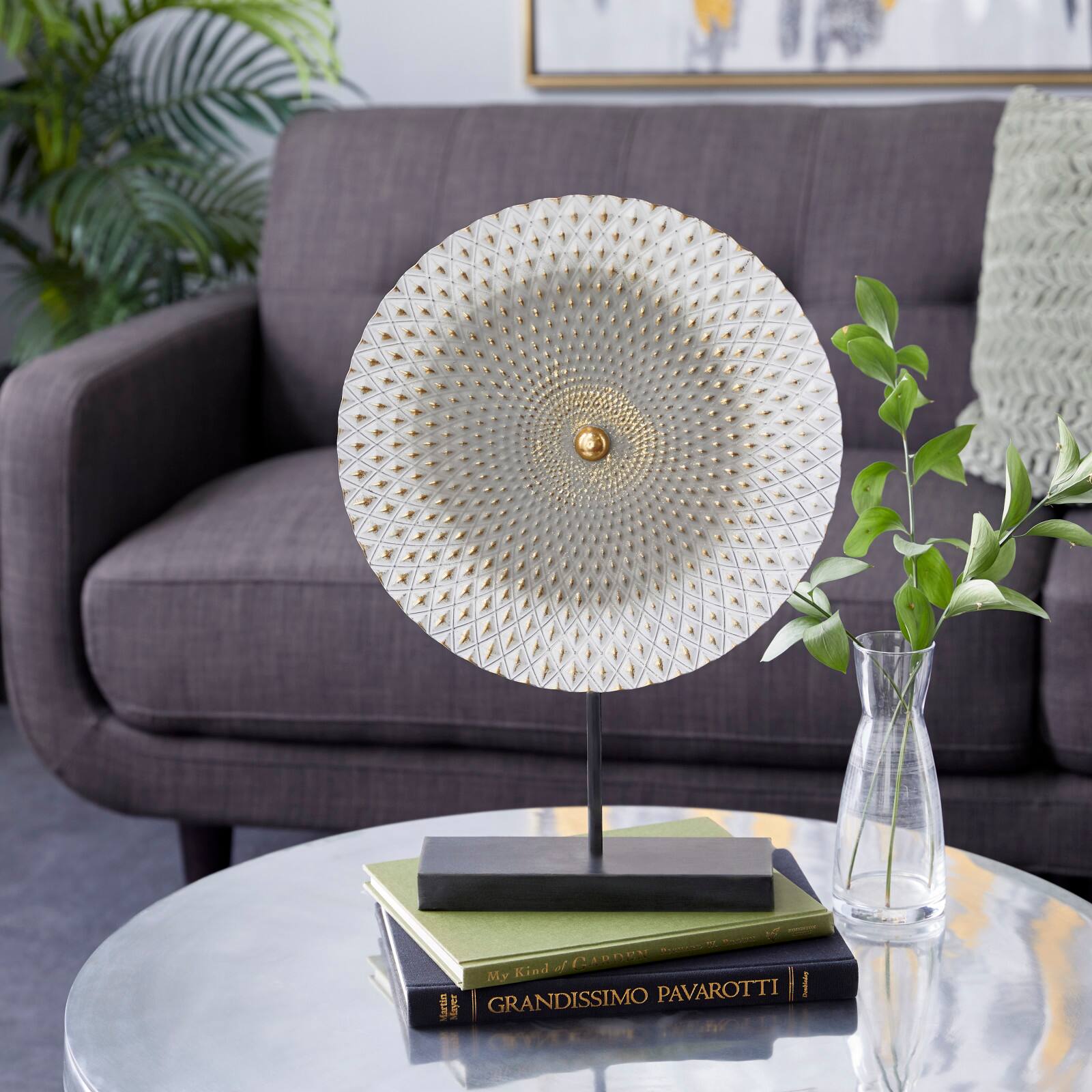 20" Gray & Gold Metal Mandala Sculpture