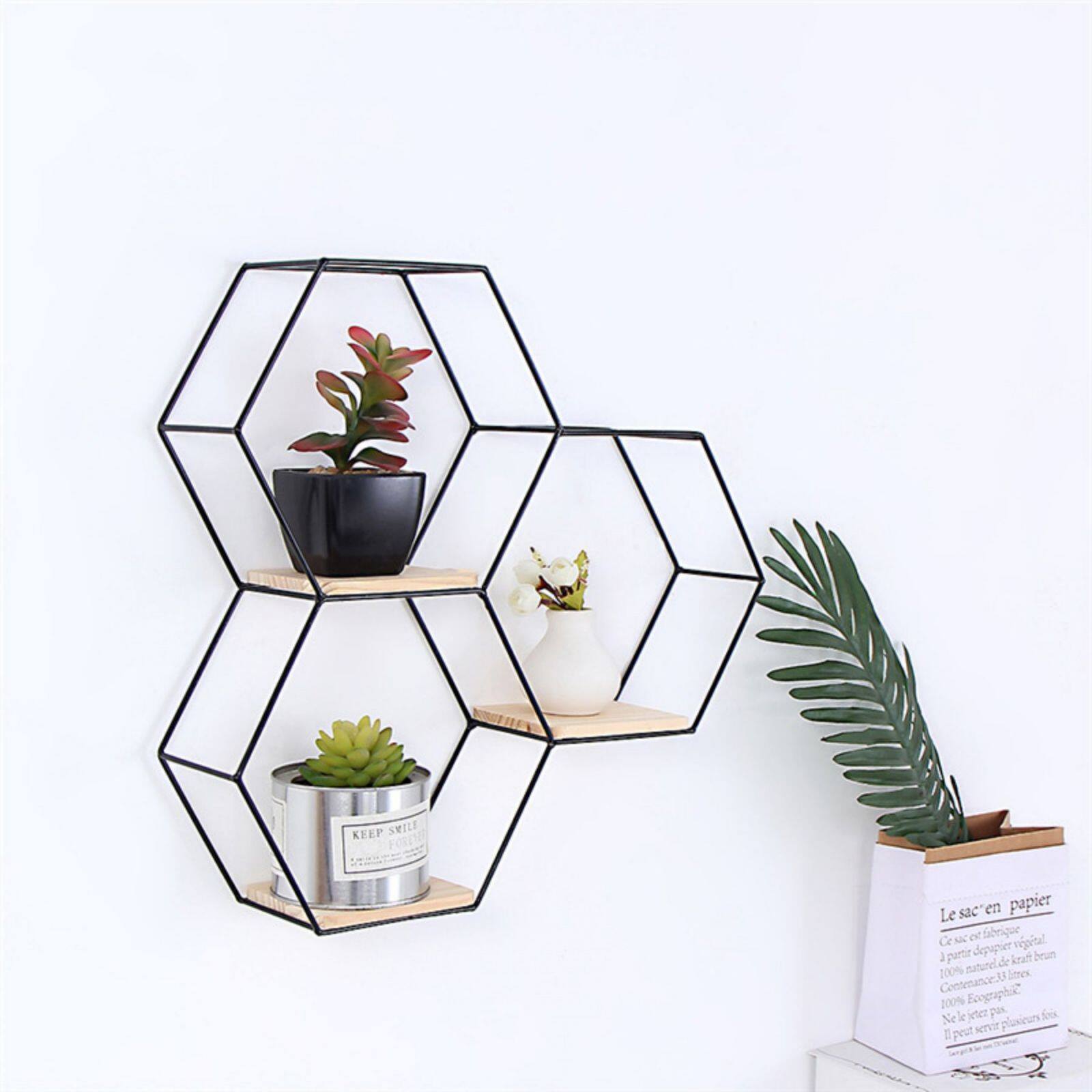 Nex™ Black Metal Modern Floating Hexagonal Shelf