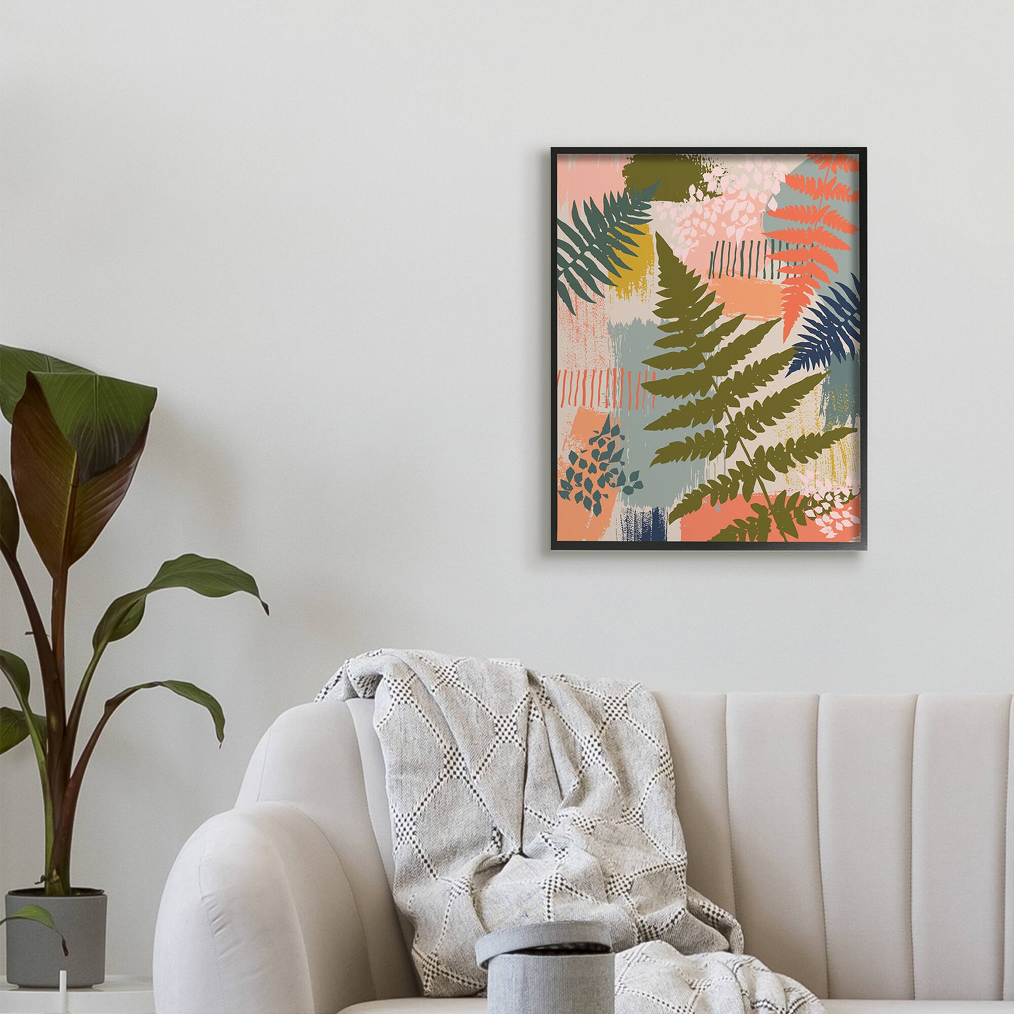 Stupell Industries Organic Forest Ferns Paintbrush Stroke Pattern in Black Frame Wall Art