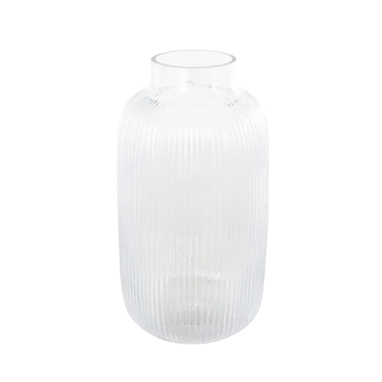 14" Clear Glass Ribbed Decorative Vase
