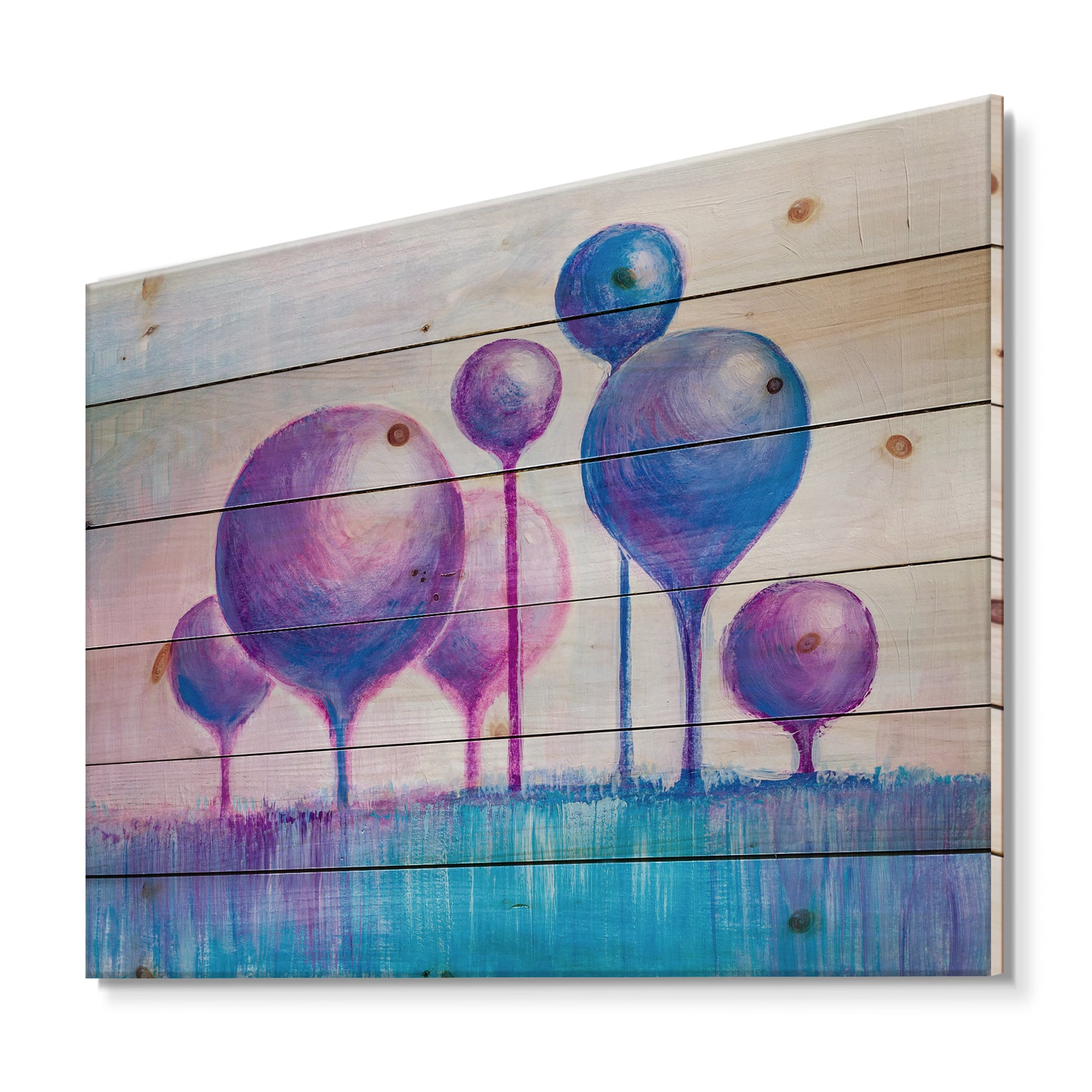 Designart - Colourful Ornamental Trees I - Modern Print on Natural Pine Wood