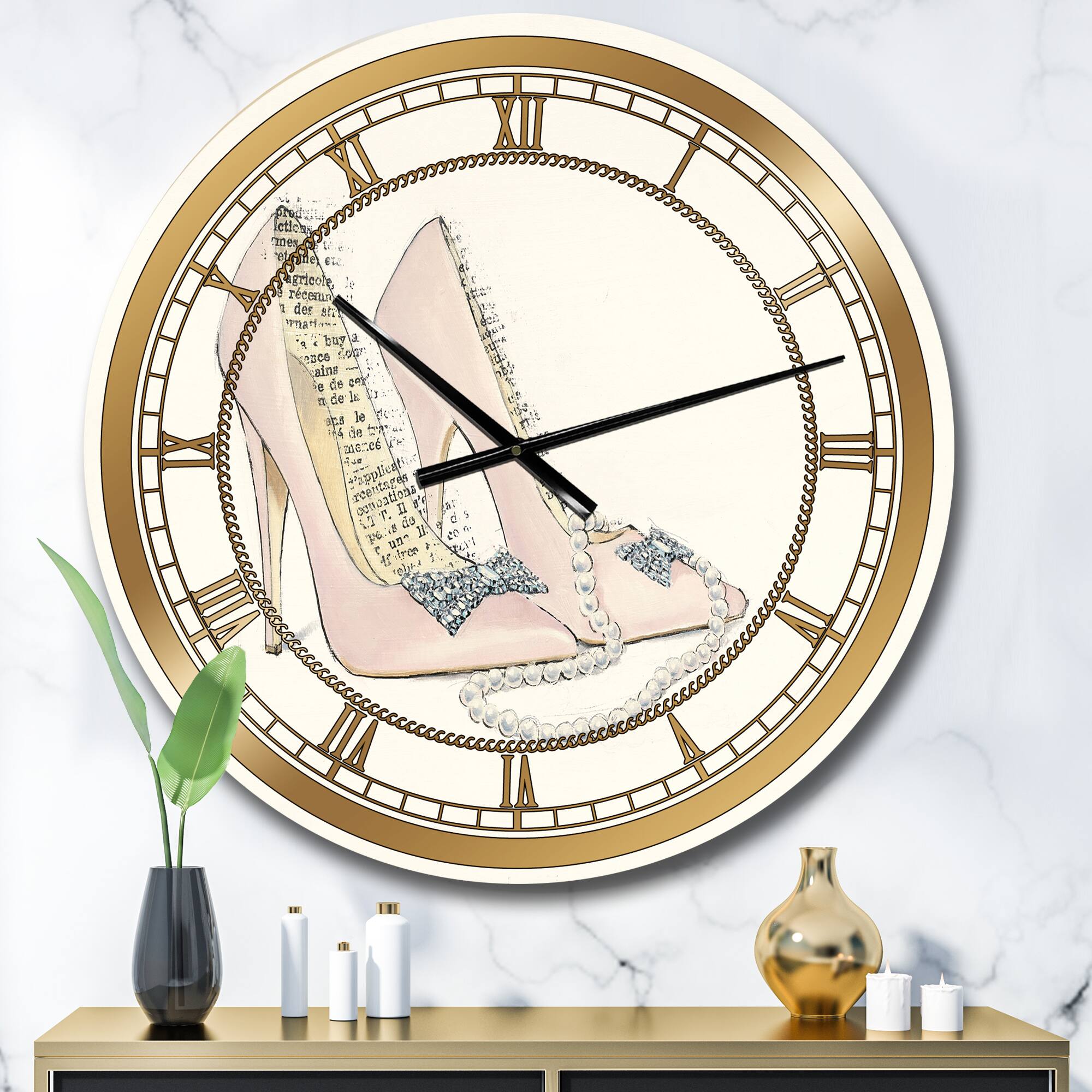 Designart 'Glamorous Black Diamond Stiletto Ii Glam Wall Clock