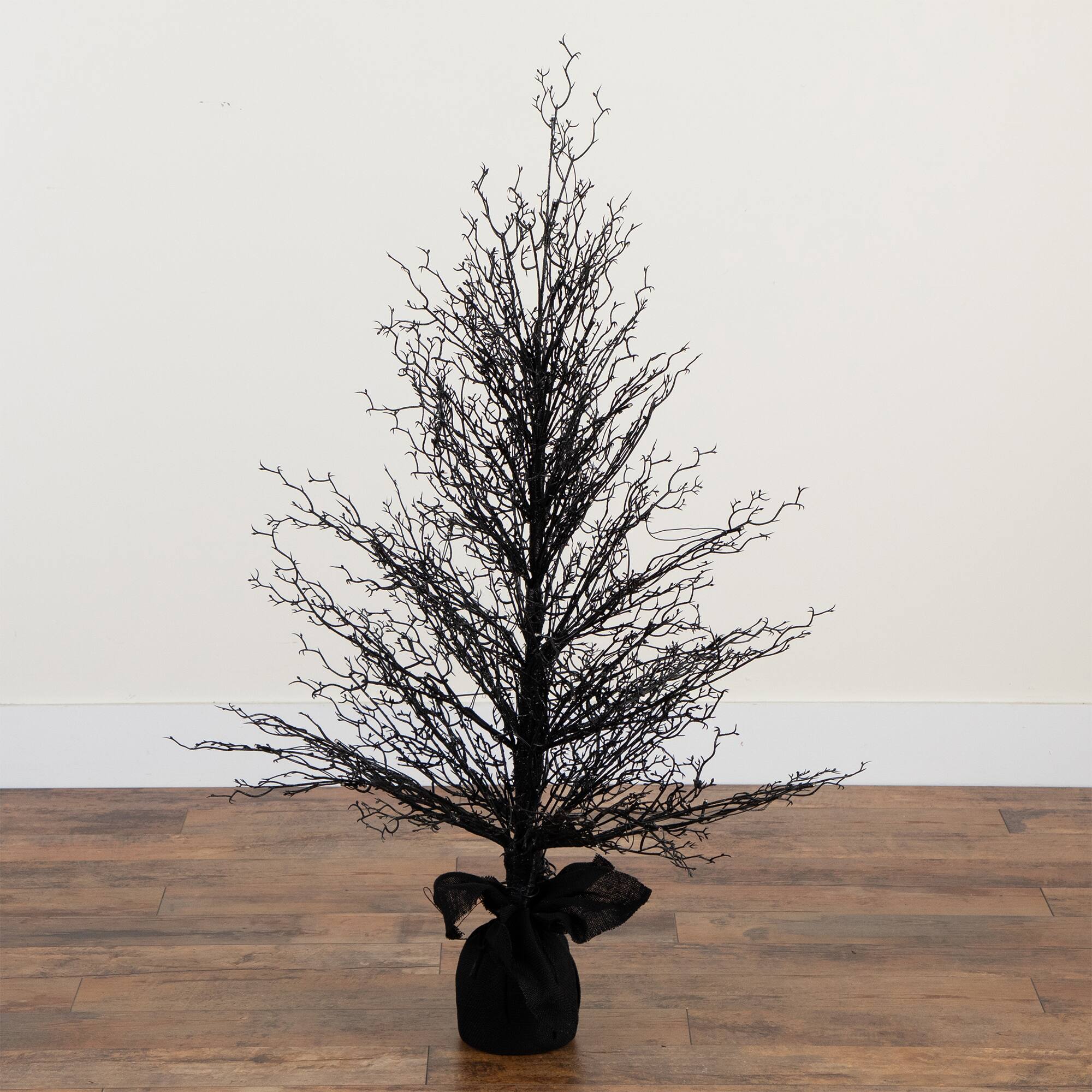4ft. Pre-Lit LED Halloween Black Twig Artificial Fall Tree in Burlap Planter