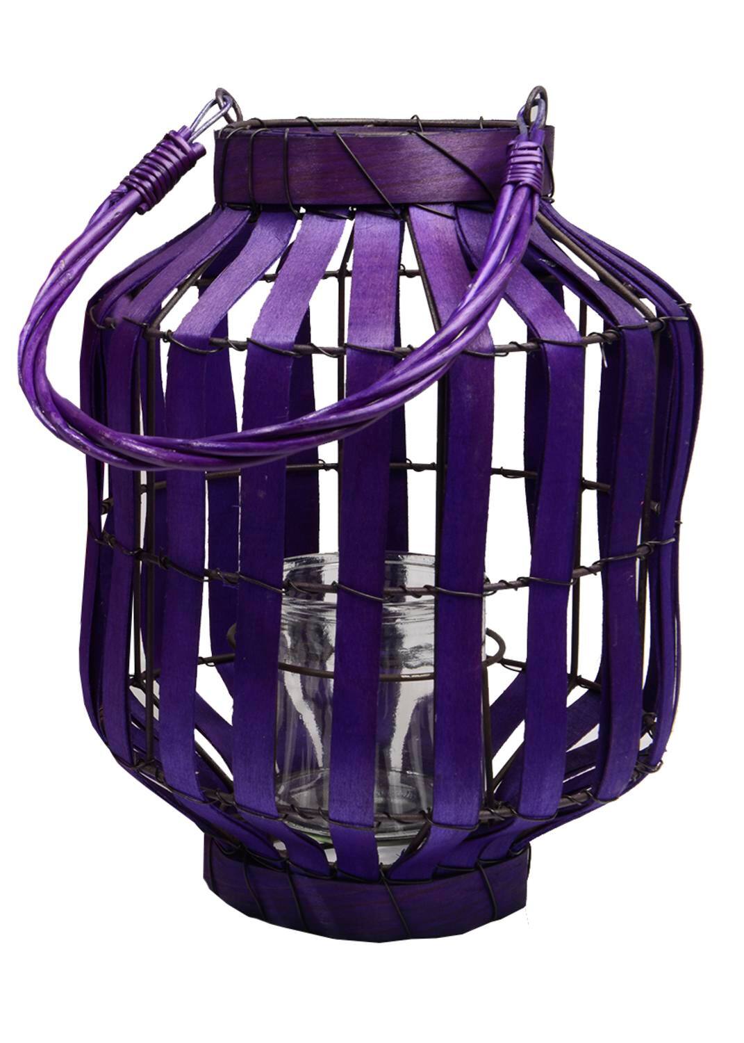 20" Tropicalia Tiki Bar Votive Candle Holder Lantern, Deep Purple