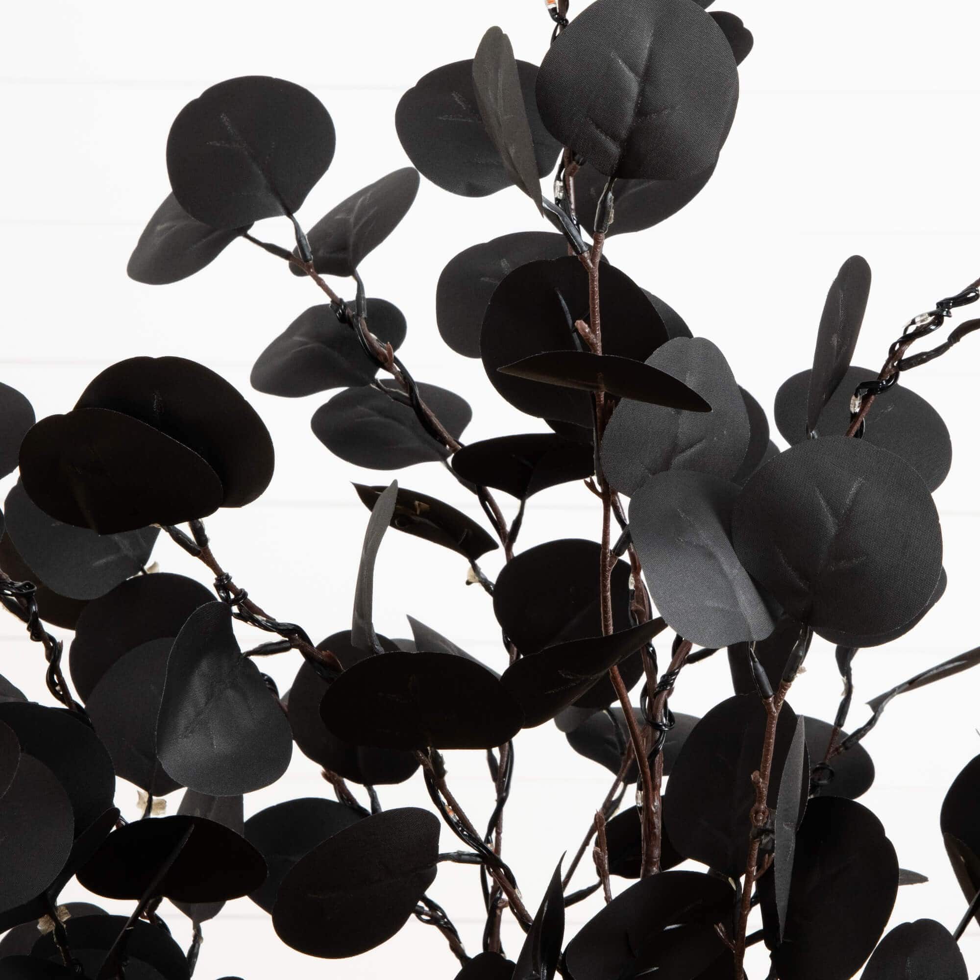 4ft. Pre-Lit Artificial Halloween Black Eucalyptus Tree with 160 Orange & Purple LED Lights