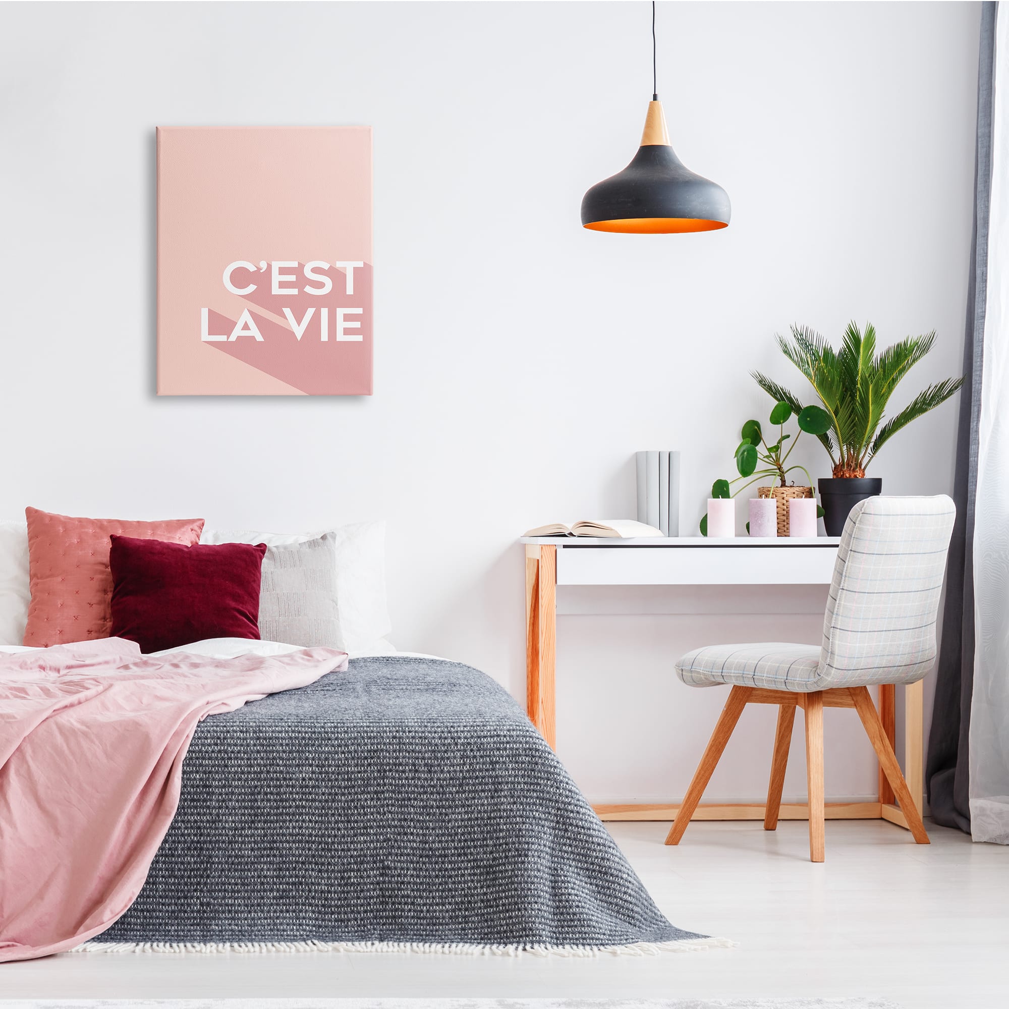 Stupell Industries C'est La Vie French Phrase Pink Pop Typography Canvas Wall Art