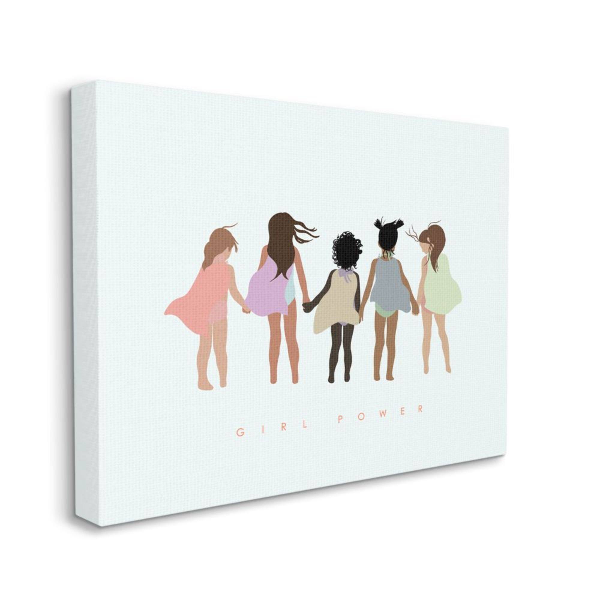 Stupell Industries Girl Power Phrase Inclusive Caped Superheroes Canvas Wall Art
