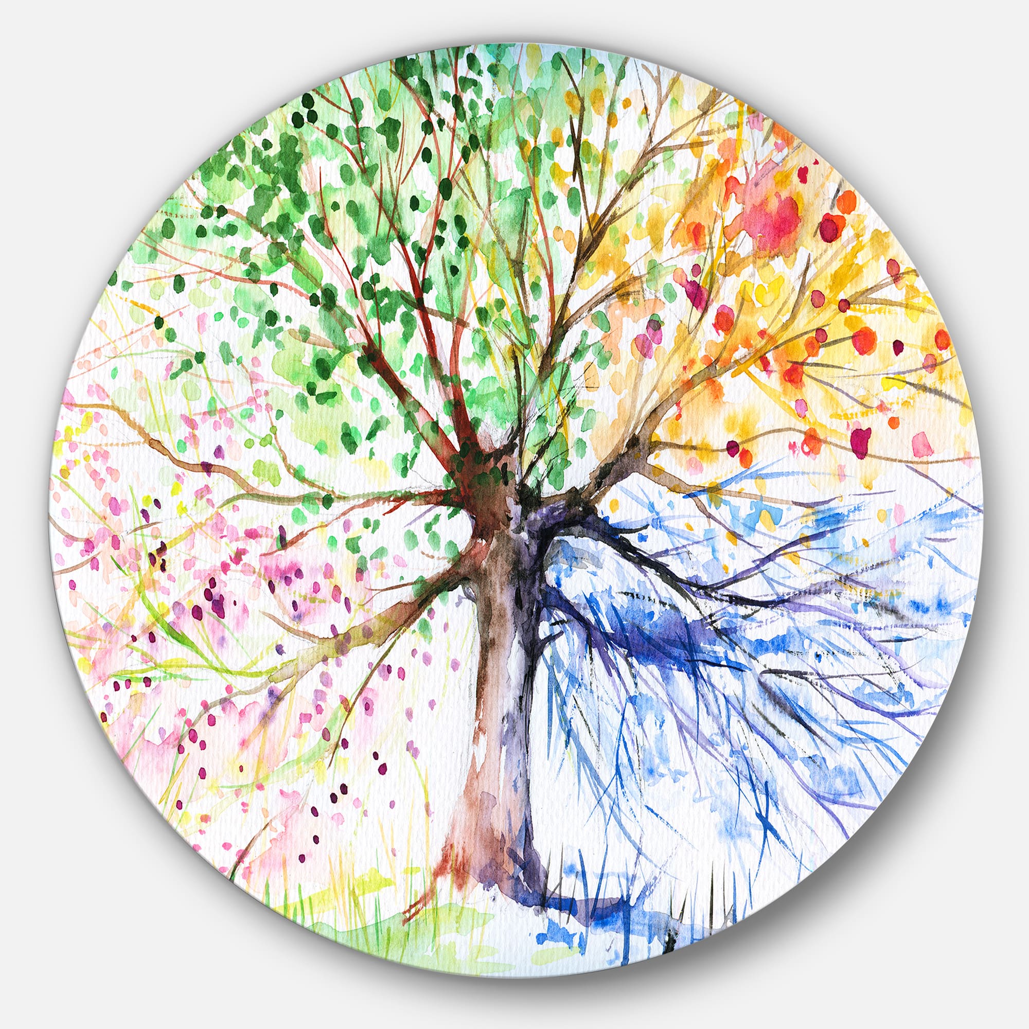 Designart - Four Seasons Tree' Floral Circle Metal Wall Art