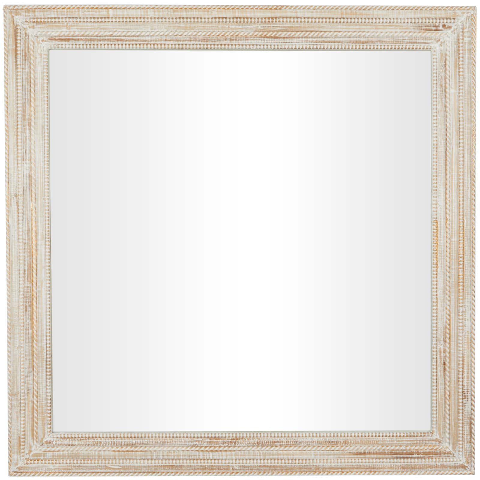 44" x 44" Handmade Cream Mango Wood Wall Mirror with Ribbed Edge Frame