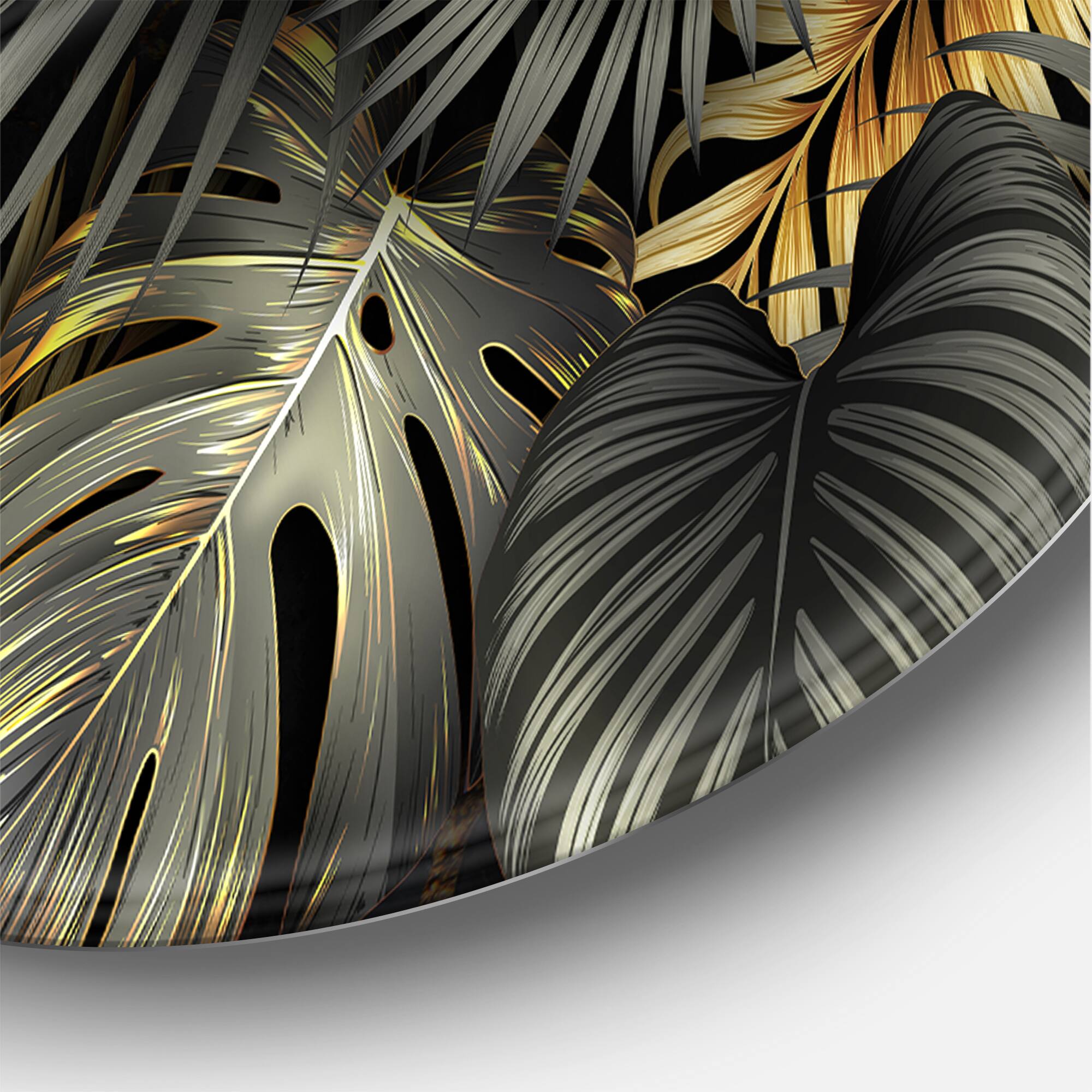 Designart - Black and Gold Tropical Leaves II