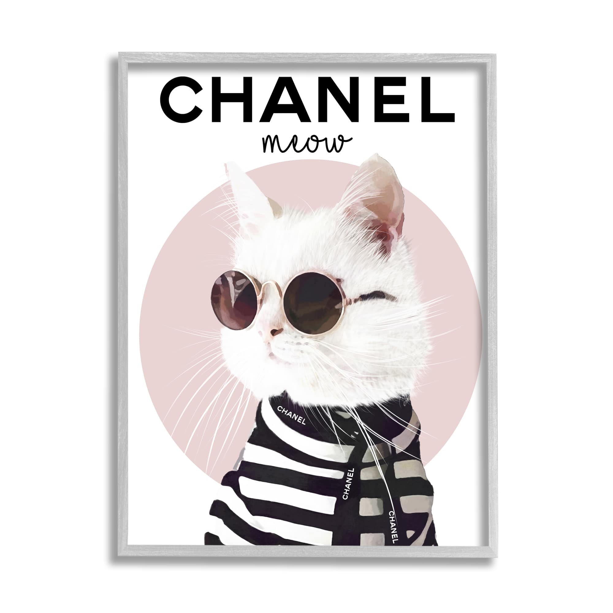 Stupell Industries Chic Kitty Cat Meow Glam Fashion Pink Circle in Frame Wall Art