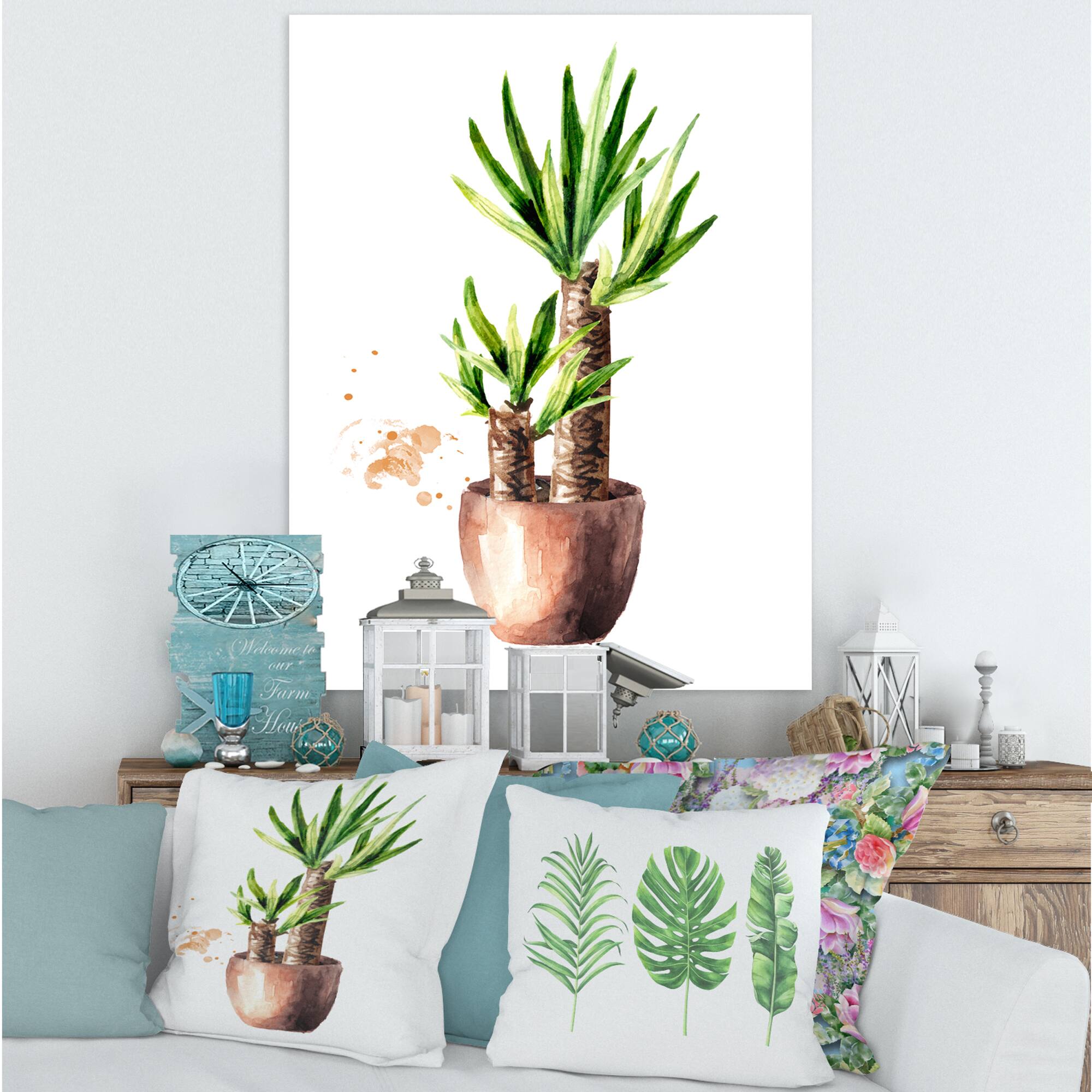 Designart - Yucca Tree In The Ceramic Flower Pot - Traditional Canvas Wall Art Print