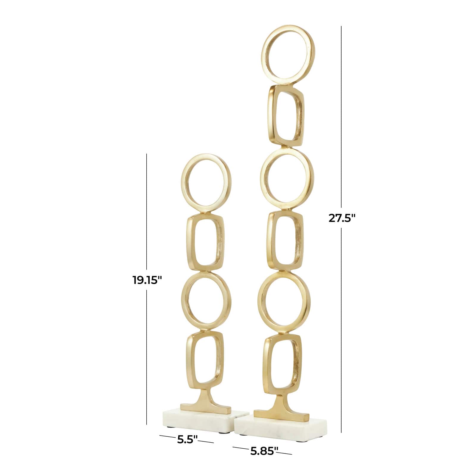 Aluminum Abstract Stacked Geometric Rings Sculpture with Marble Base Set