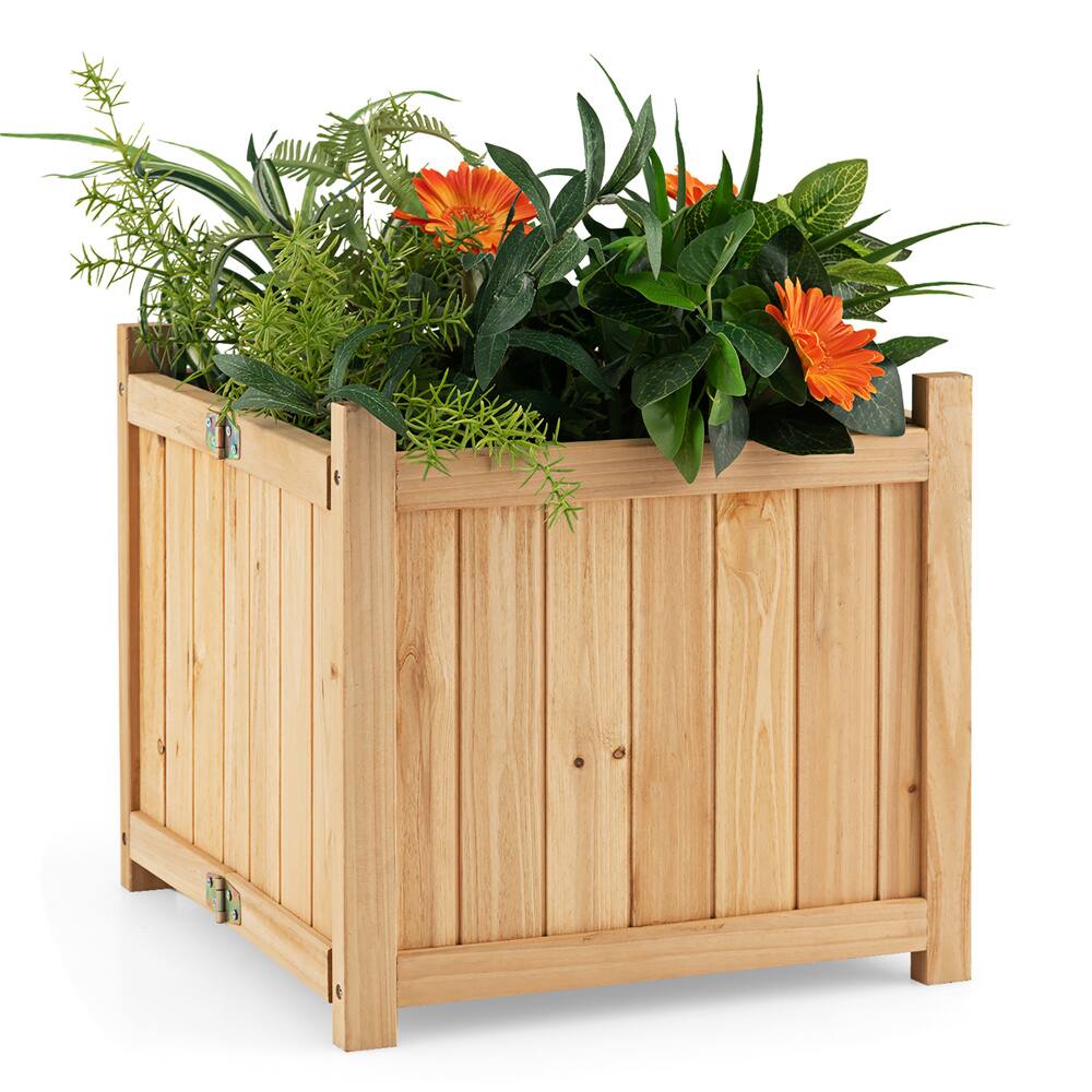 Costway 15" Elevated Outdoor Folding Wooden Planter Box with Removable Bottom