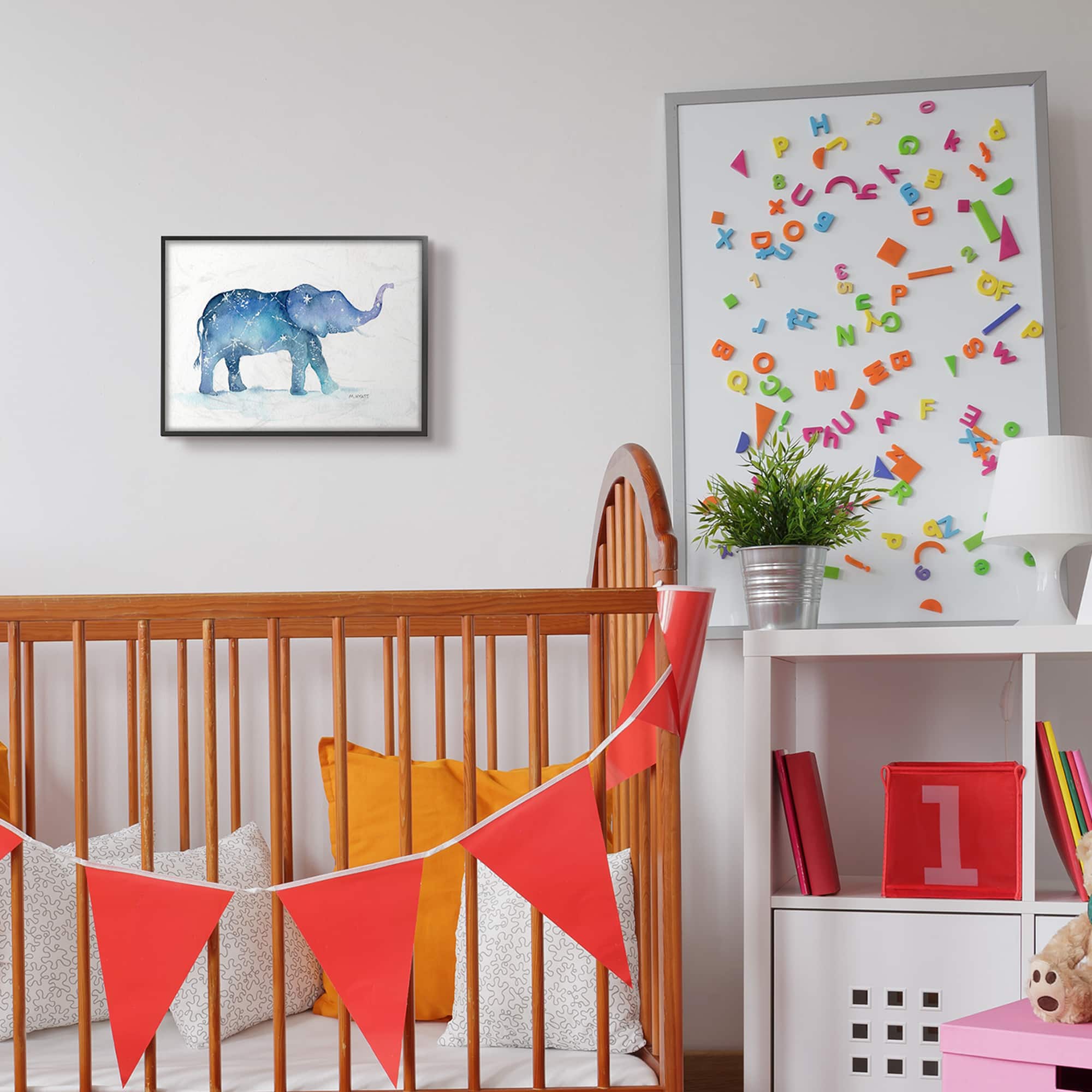 Stupell Industries Elephant March with Abstract Night Sky Wall Art in Frame