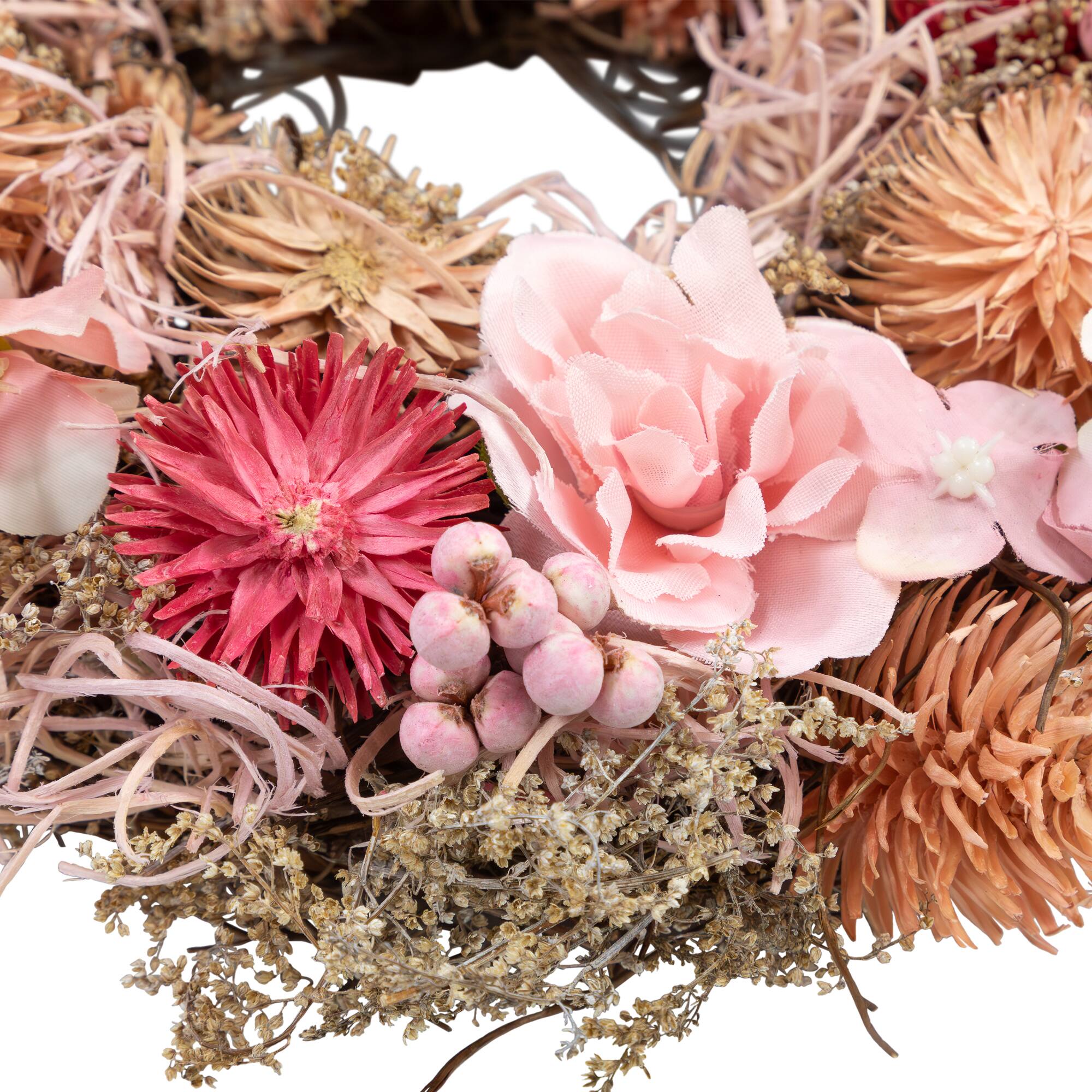 9.75" Pink Mixed Floral Artificial Spring Wreath