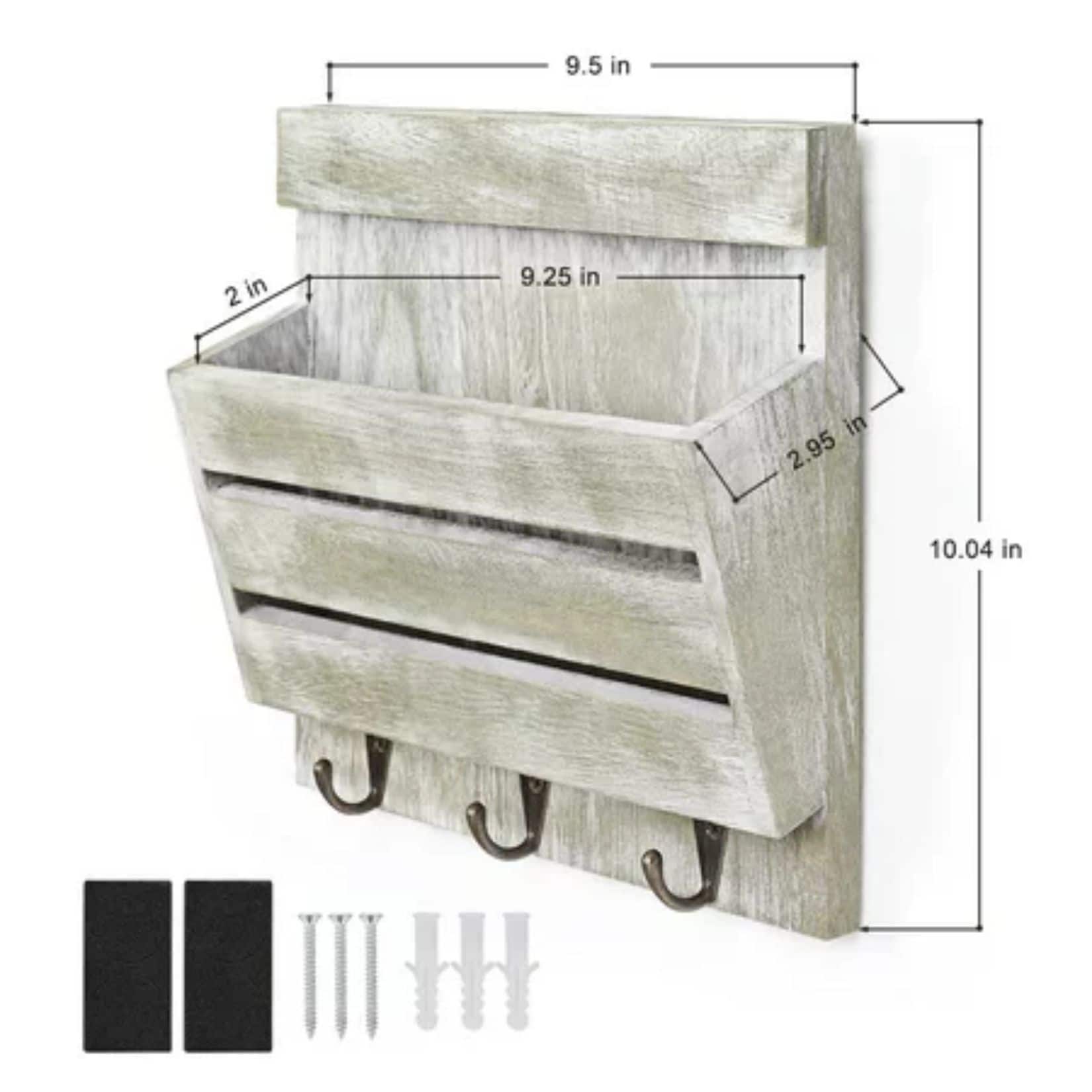 NEX™ 10" Weathered Green Wood Wall-Mounted Mail & Key Holder Organizer with 3 Key Hooks