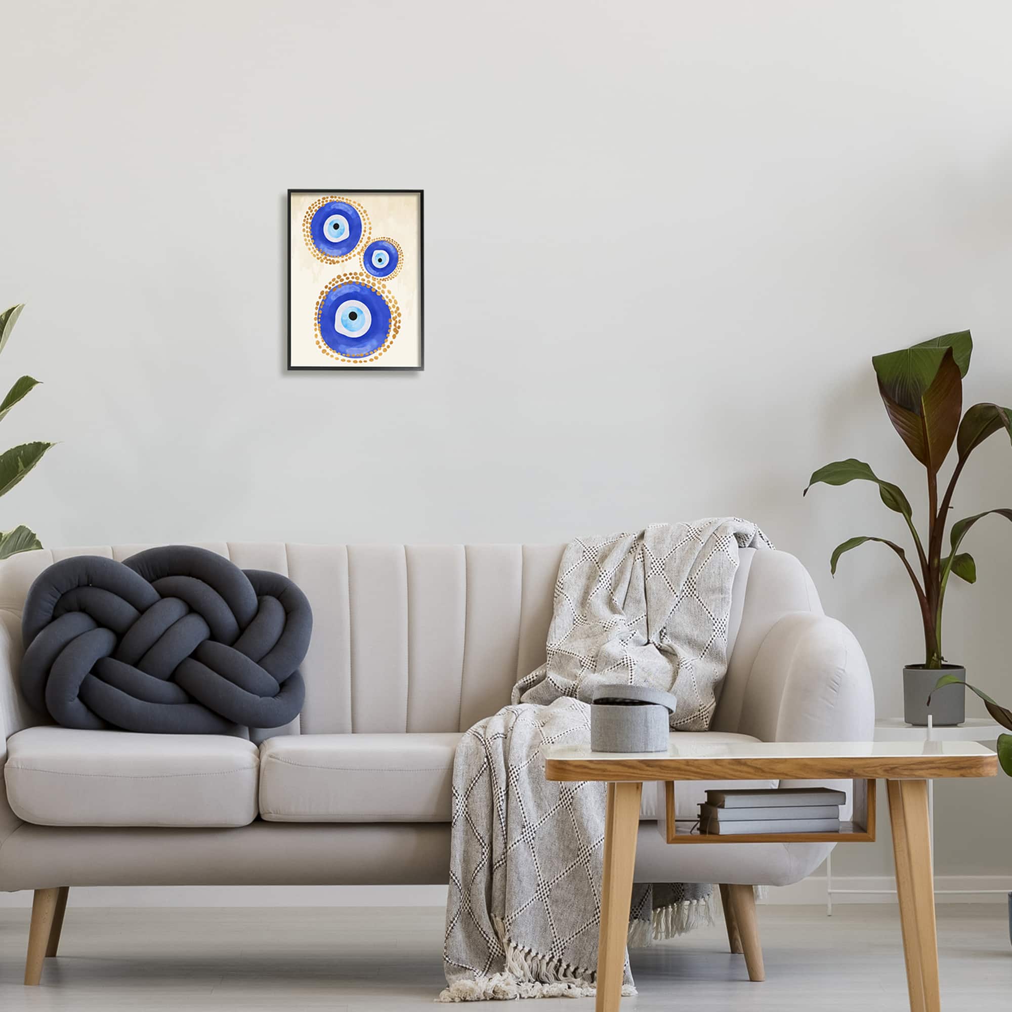 Stupell Industries Round Blue Evil Eye Pattern Dotted Detail Framed Giclee Art
