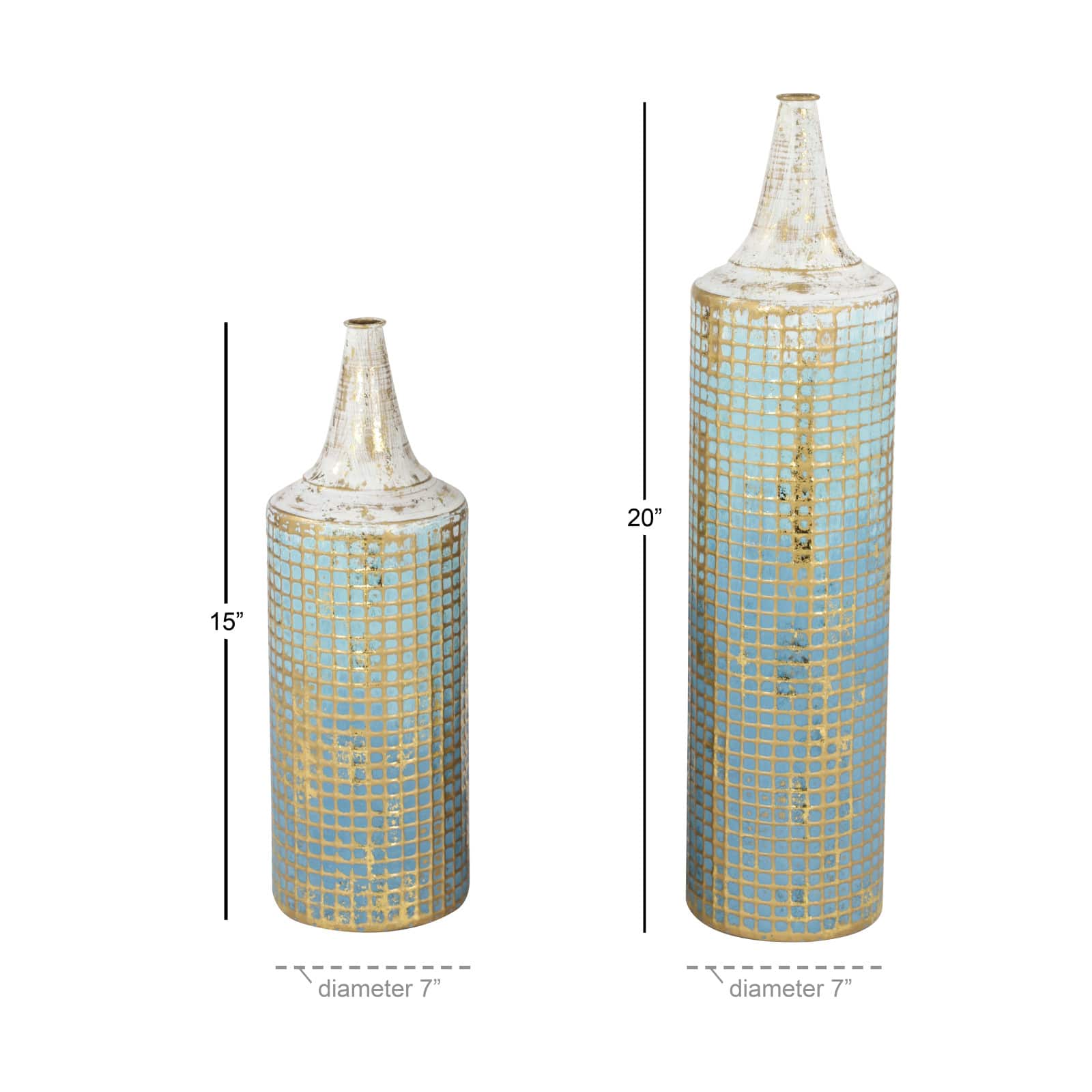 Set of 2 Turquoise Metal Rustic Vase, 25", 18"