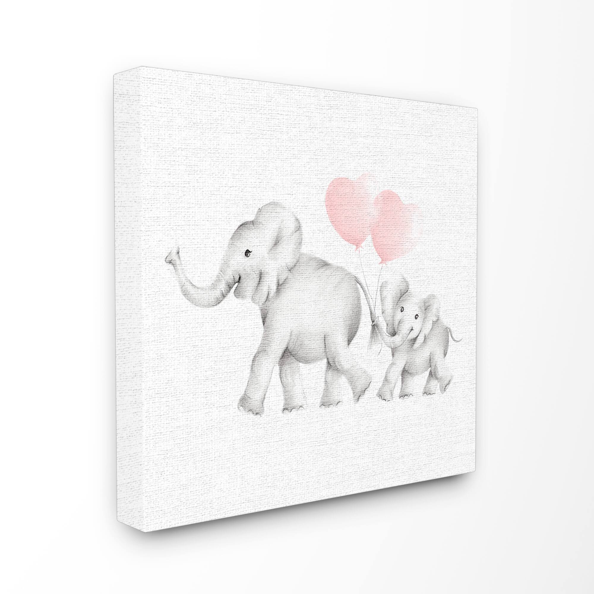 Stupell Industries Elephant Family Pink Balloon Linen Look Canvas Wall Art