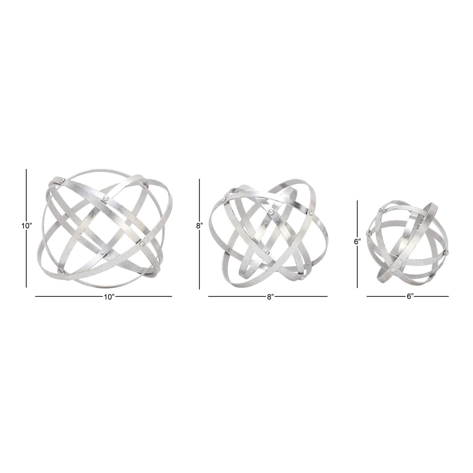 Silver Metal Modern Orbs Balls Sculpture Set