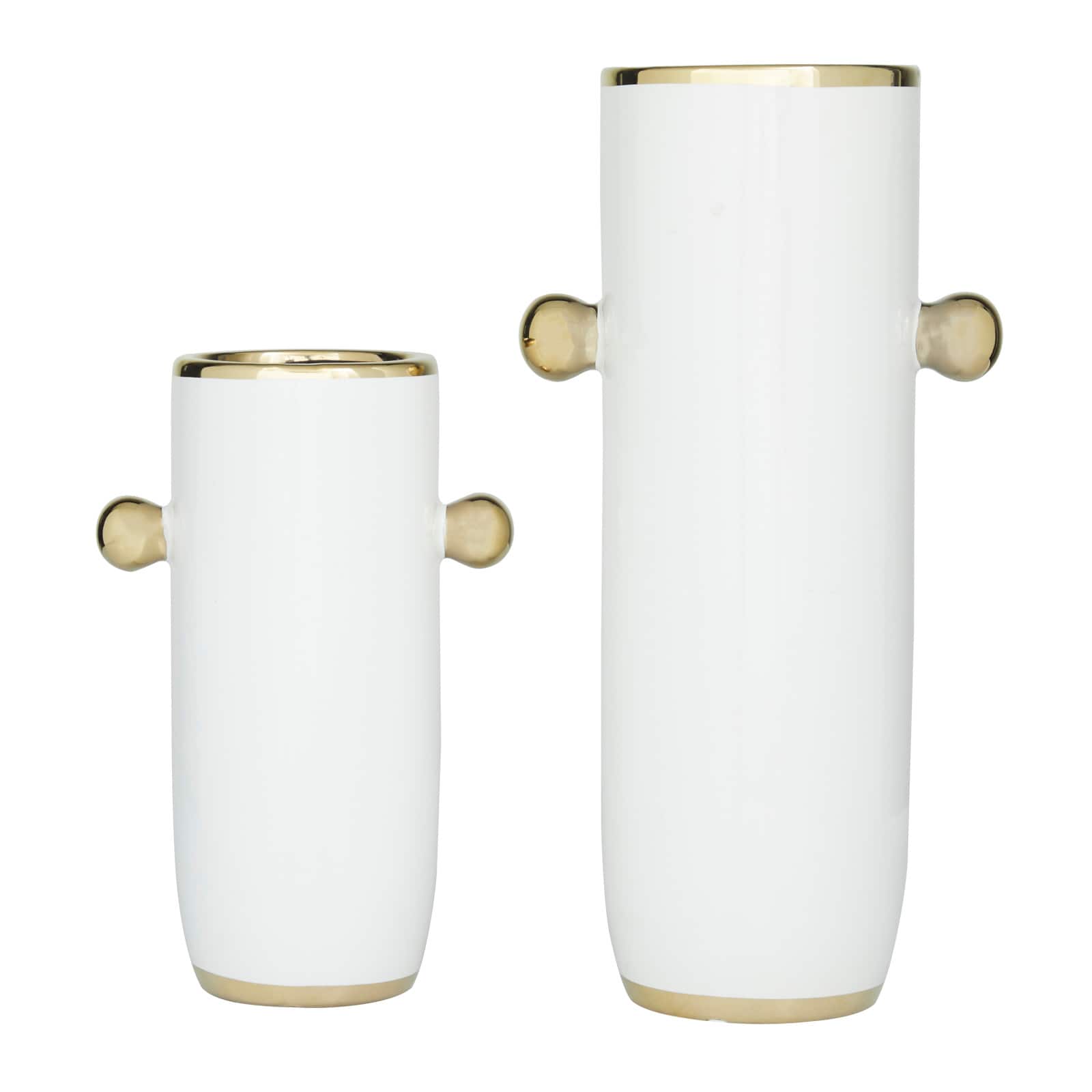 Set of 2" White Stoneware Modern Vase 16", 11"