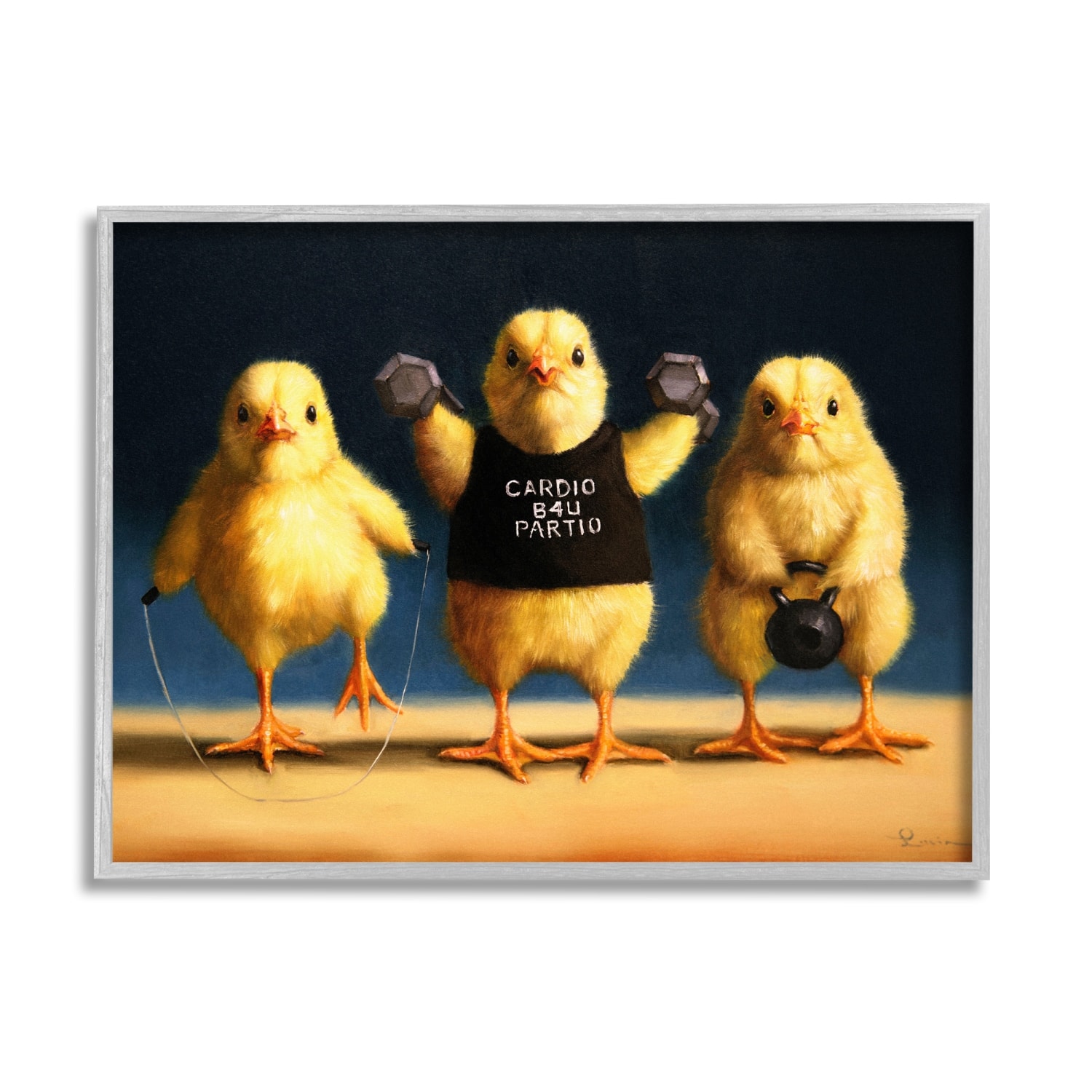 Stupell Industries Funny Exercise Workout Chicks Animals Framed Giclee Art
